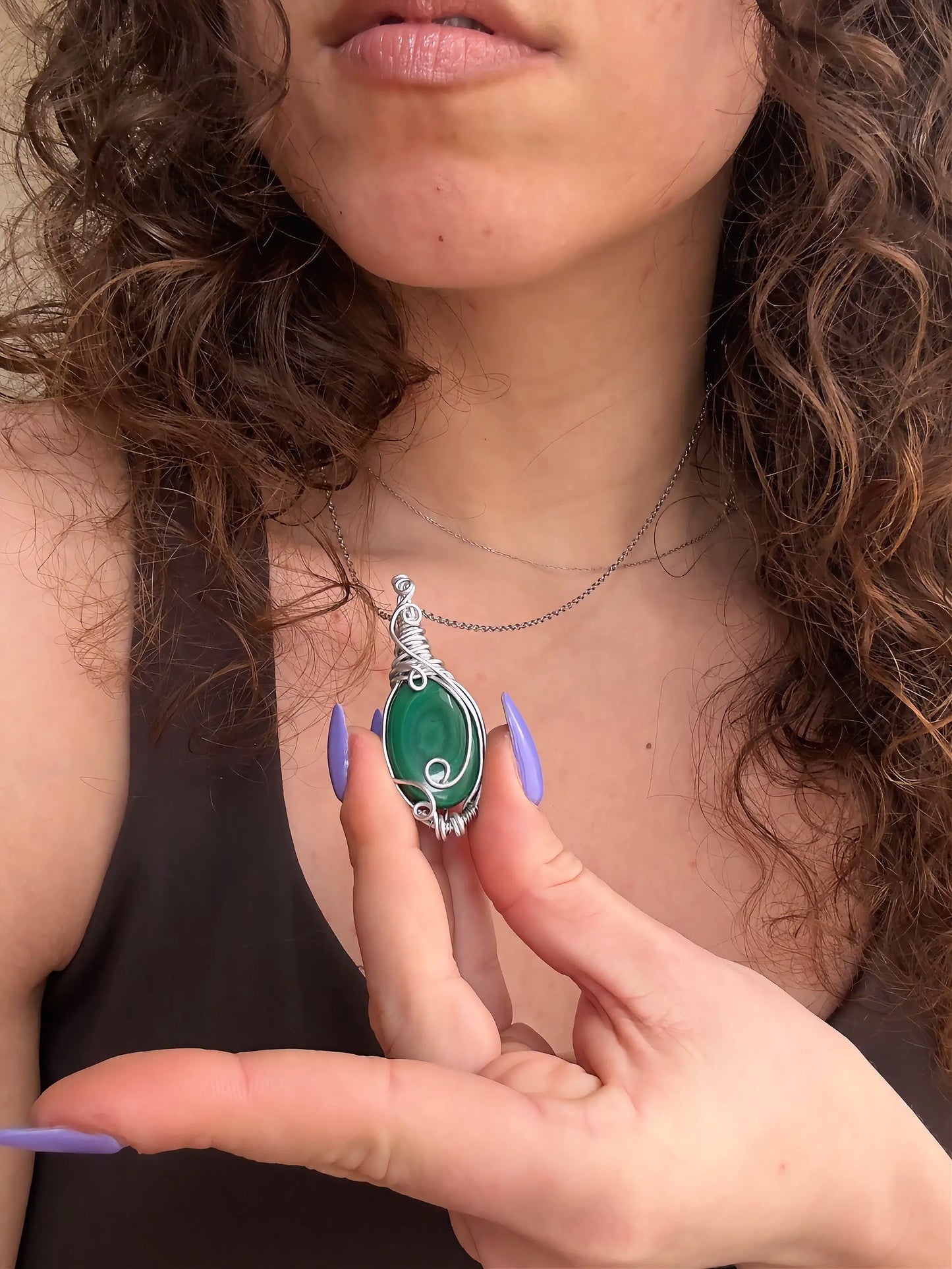Wire wrapped Malachite pendant