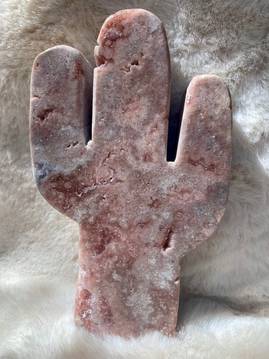 Pink Amethyst druzy statement Cactus carving (0.617 kg)