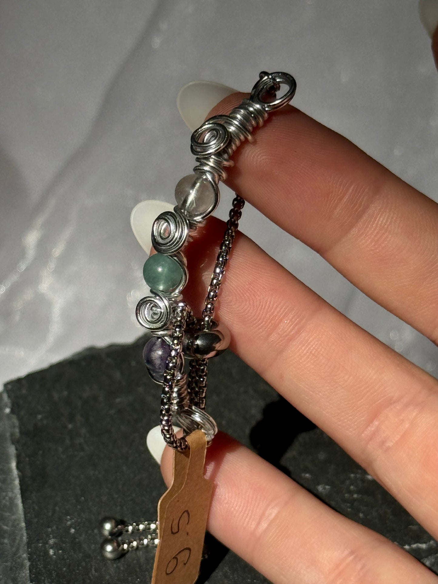 Wire wrapped Fluorite Adjustable Bracelet