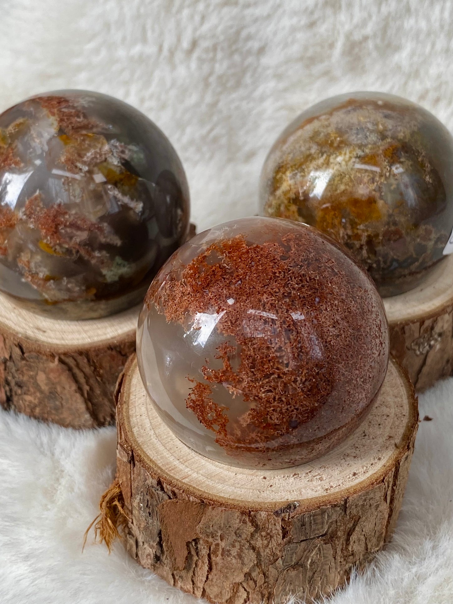 Red Moss Agate spheres