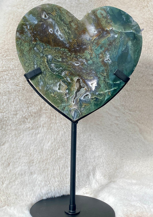 Mesmerising Moss Agate Heart on stand - Moss Agate statement piece