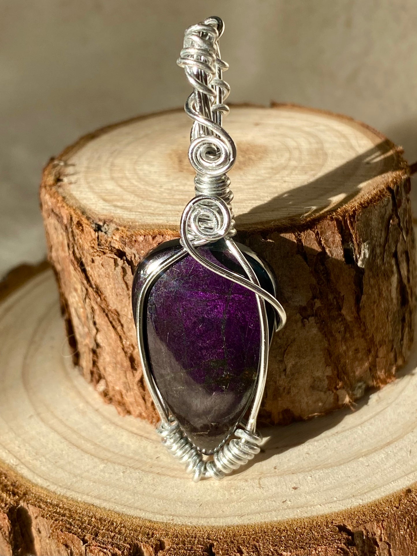 Wire wrapped flashy Purpurite pendant