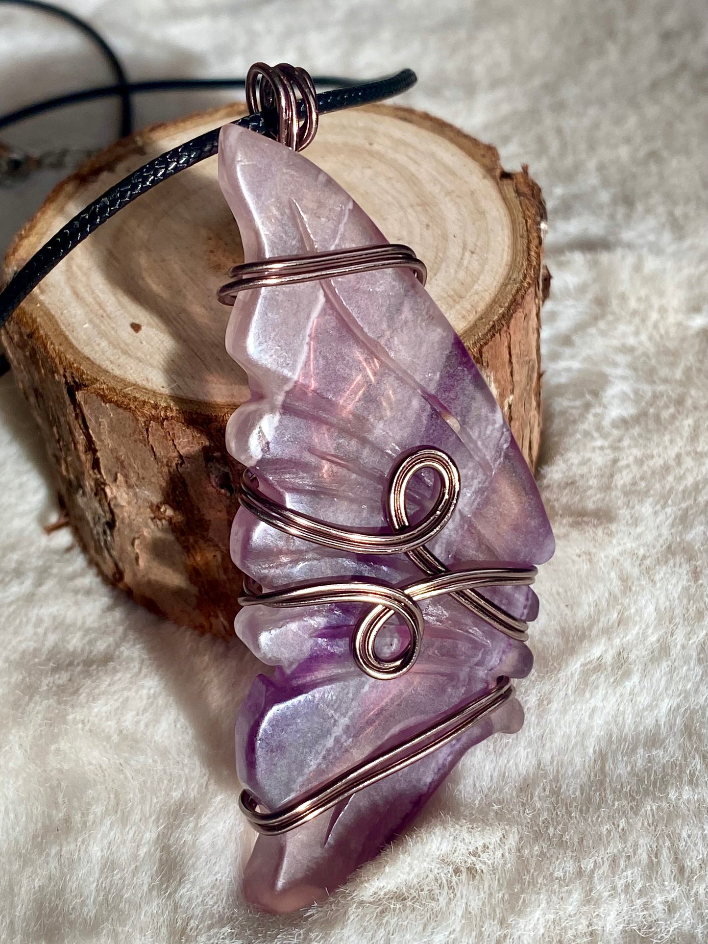 Wire wrapped Fluorite Butterfly wing pendant