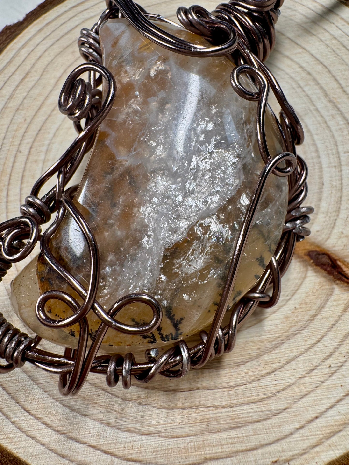 Wire wrapped Dendritic Agate Moon pendant