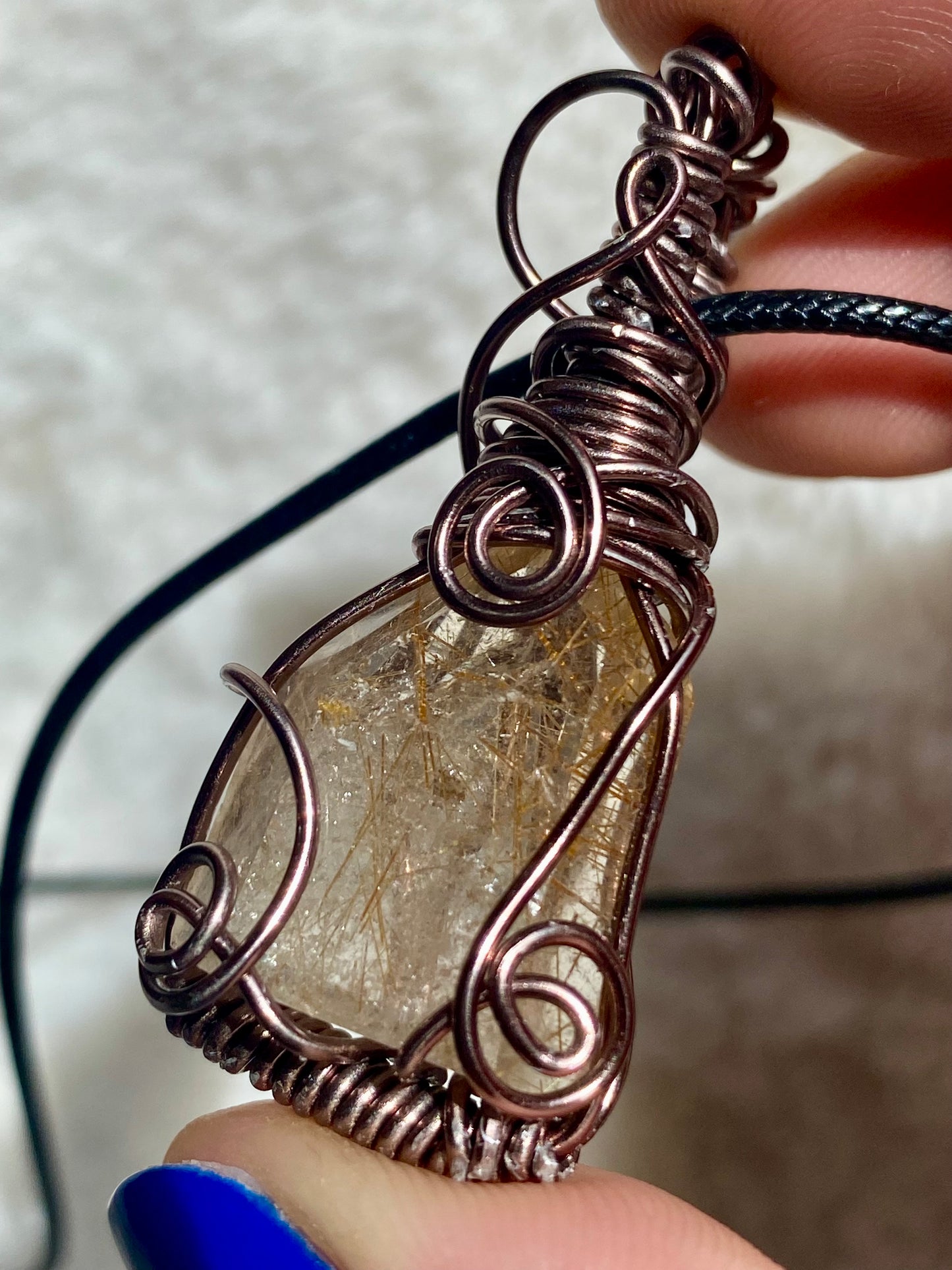 Wire wrapped Golden Rutile Quartz pendant