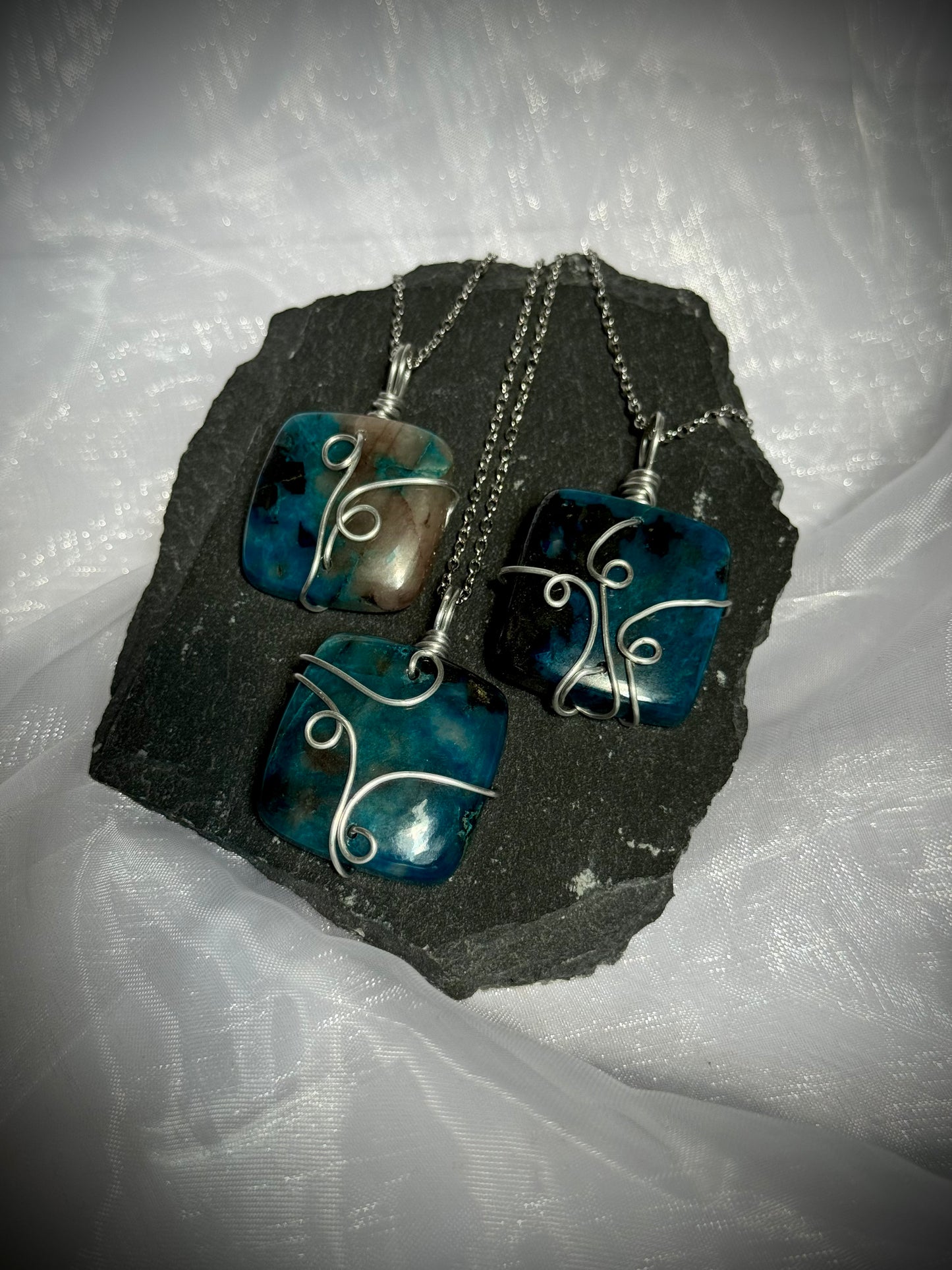 Wire wrapped Azurite pendants