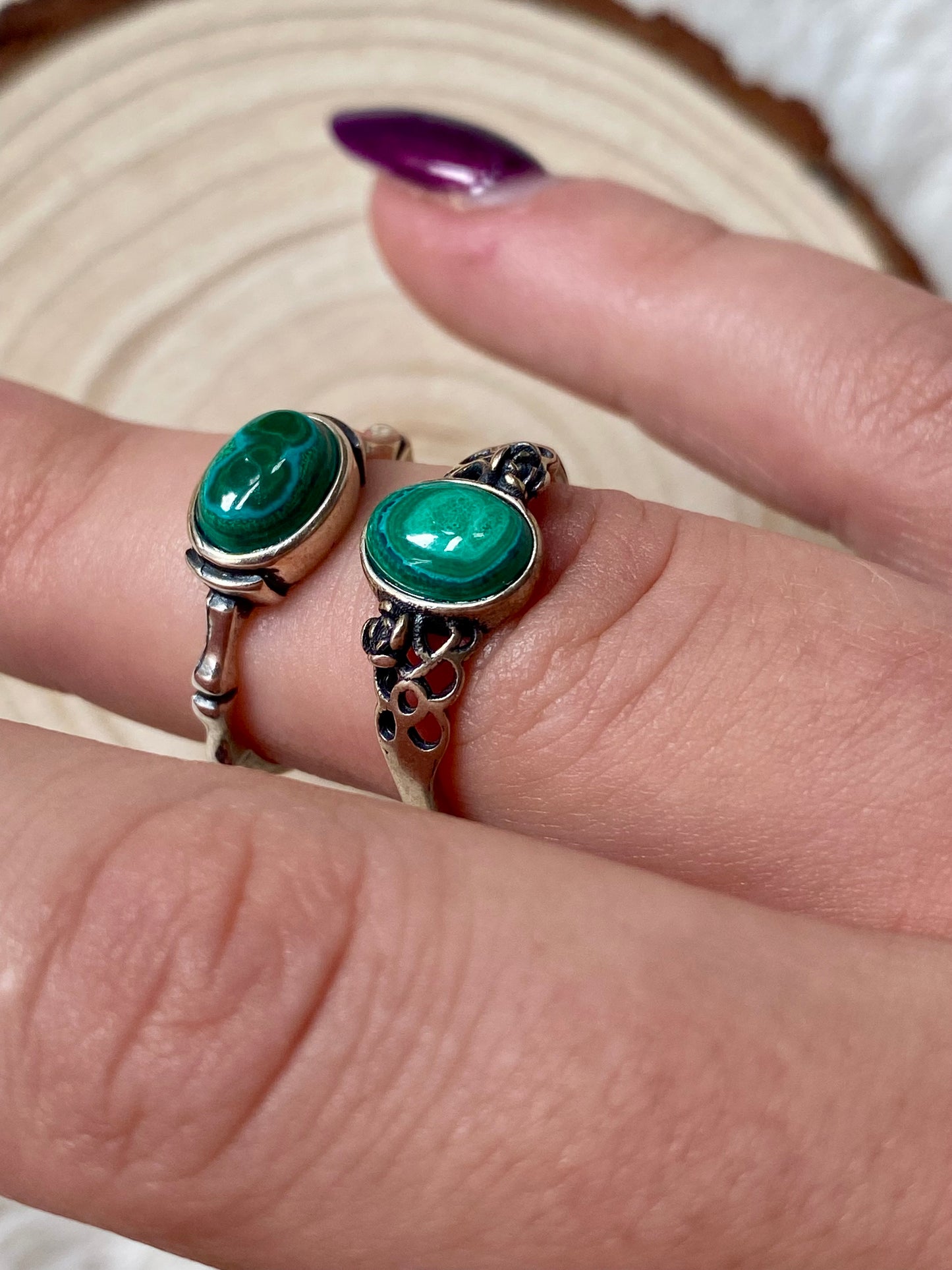 Malachite adjustable vintage rings in Silver 925