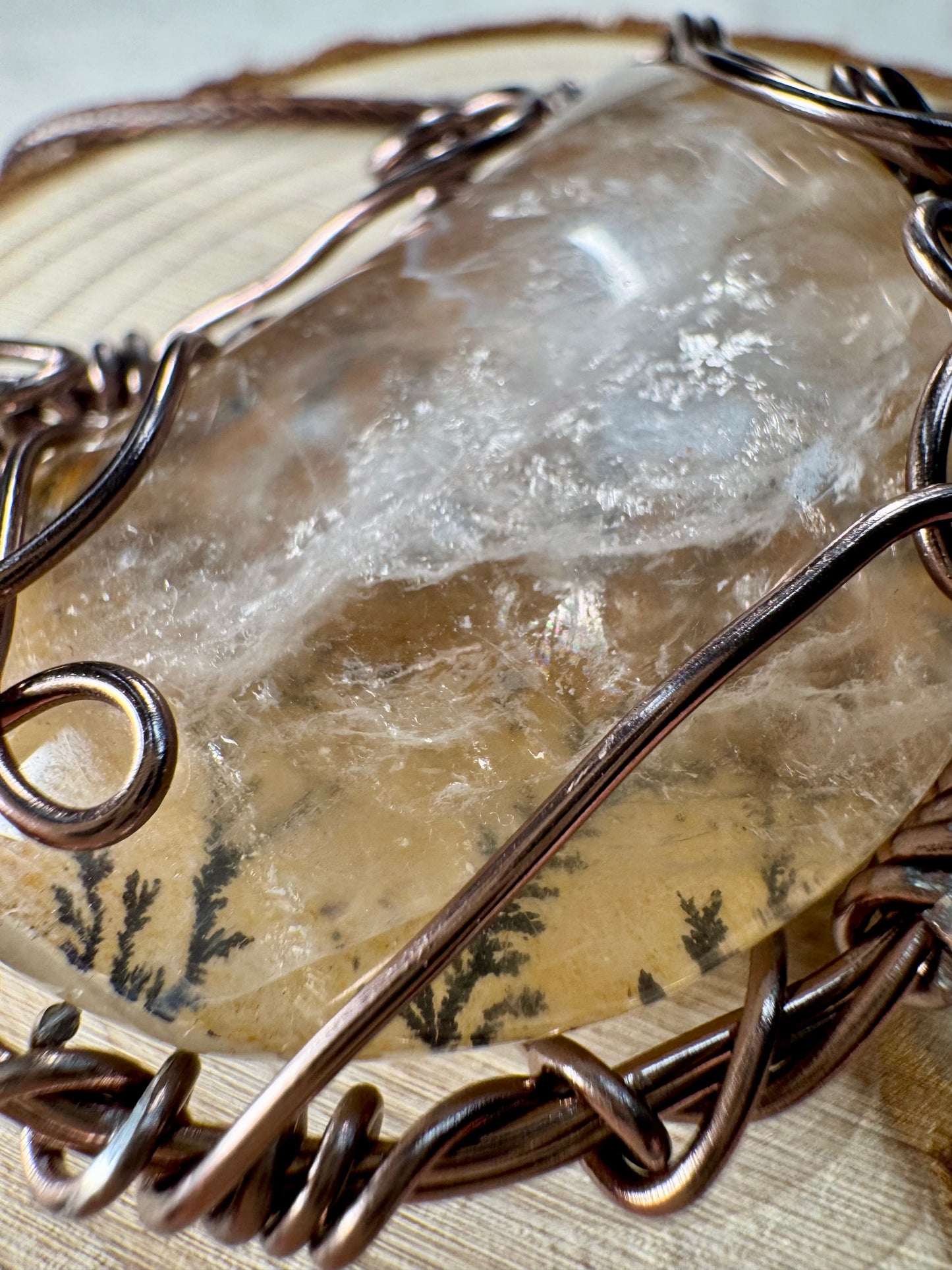 Wire wrapped Dendritic Agate Moon pendant