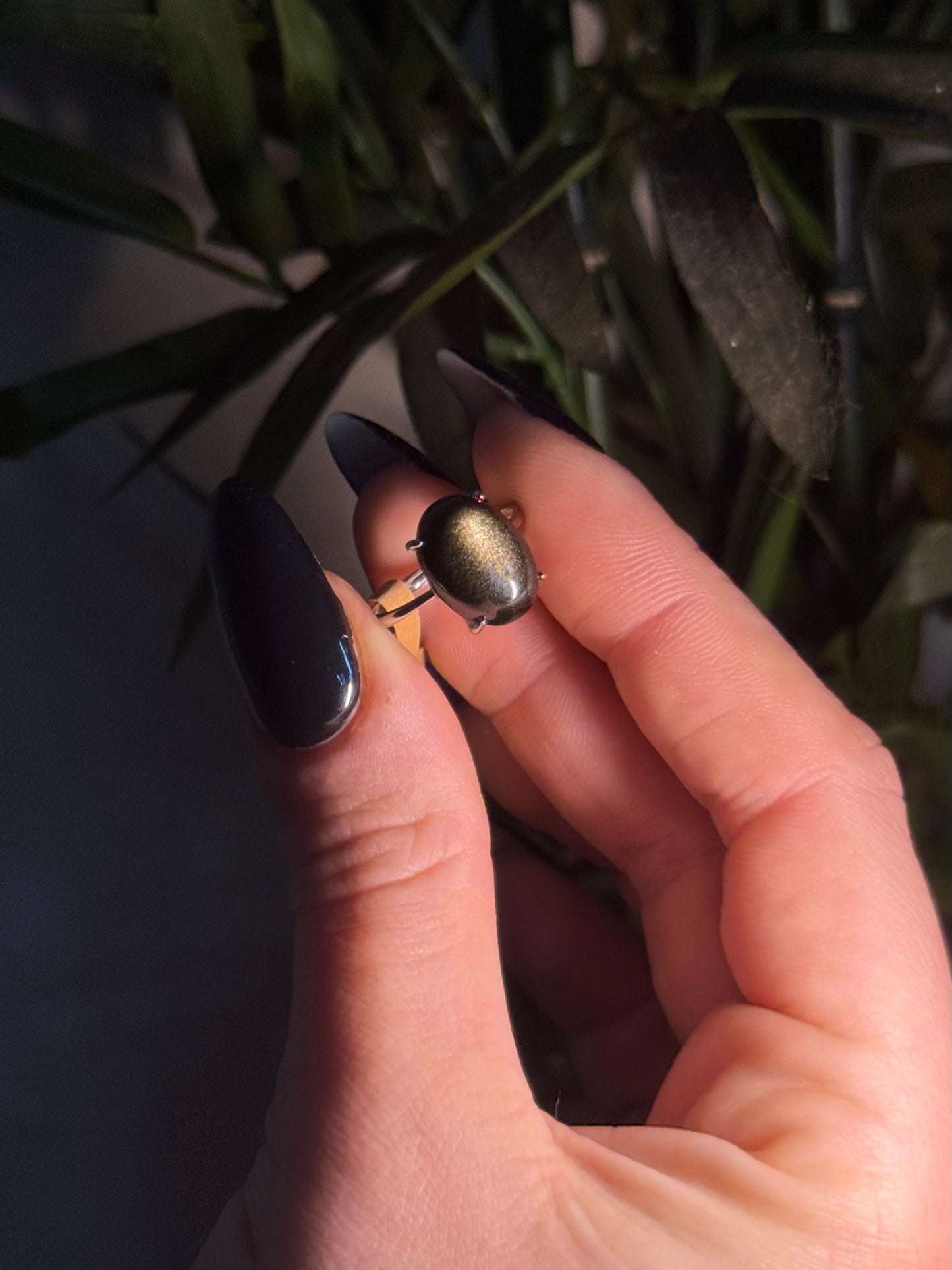 Golden Sheen and Silver Sheen Obsidian adjustable rings in Silver 925