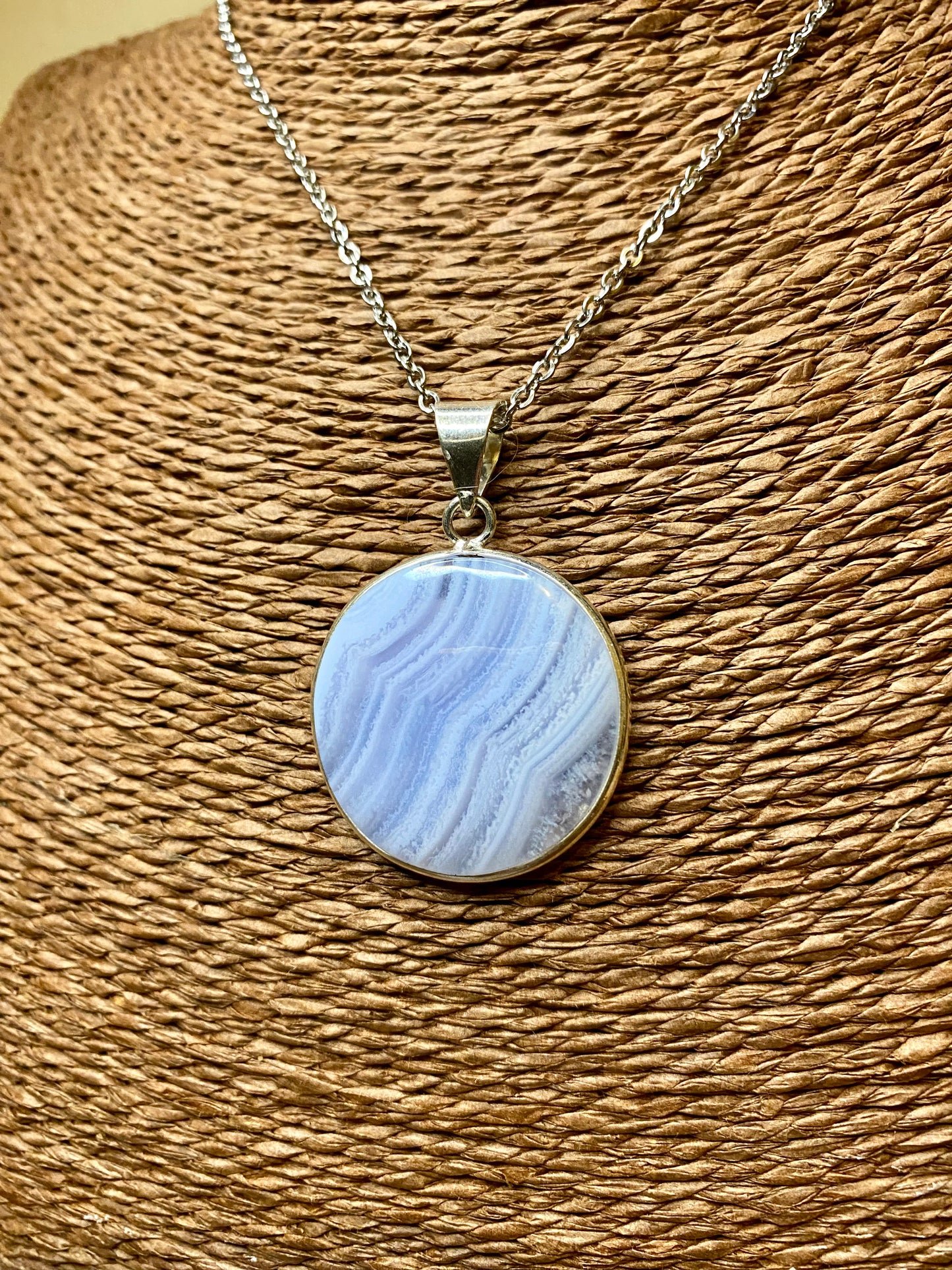 Blue Lace Agate Silver plated brass pendants (Silver 925 coated brass)