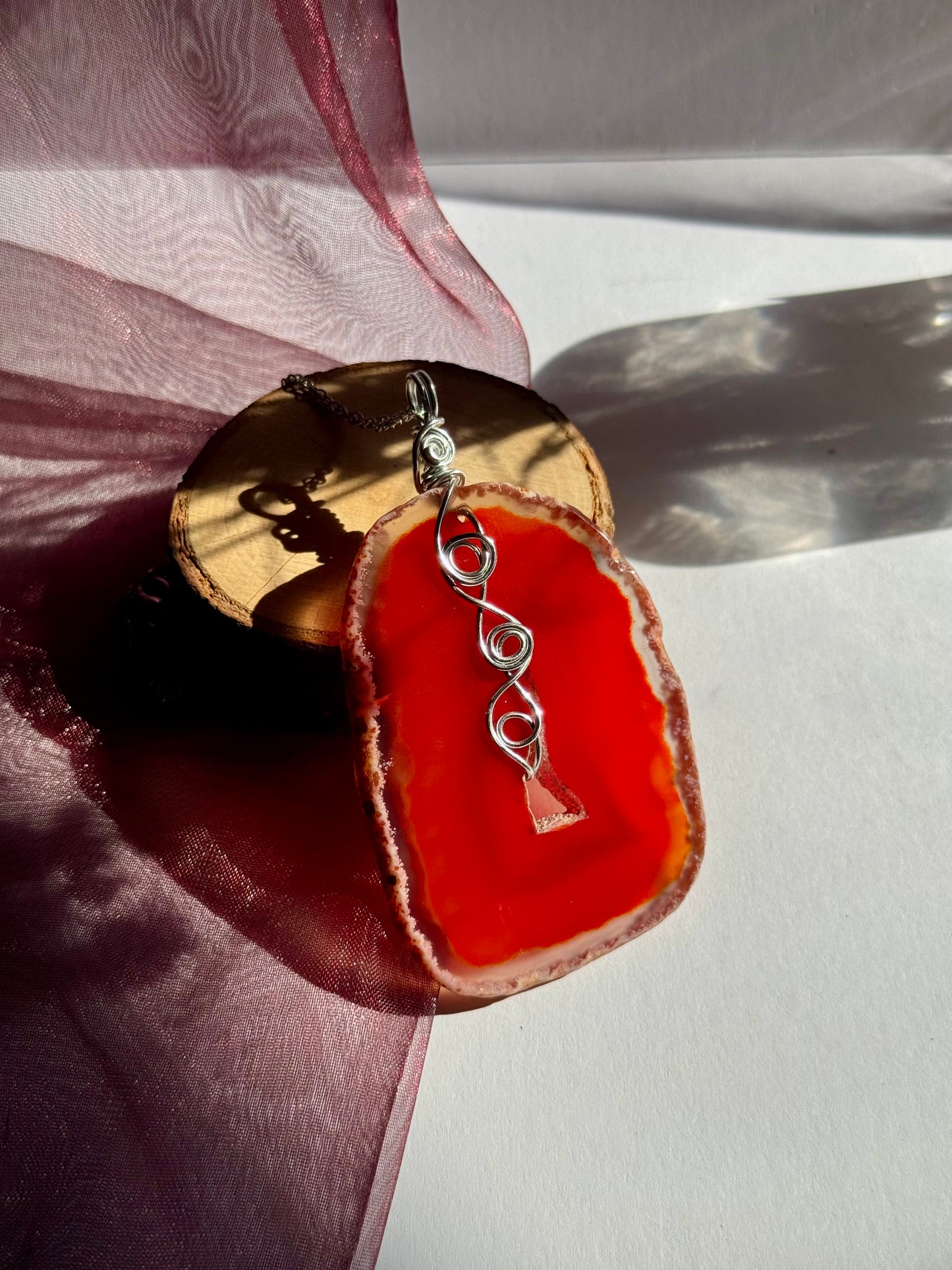 Red Agate Slice Wire Wrapped Pendants
