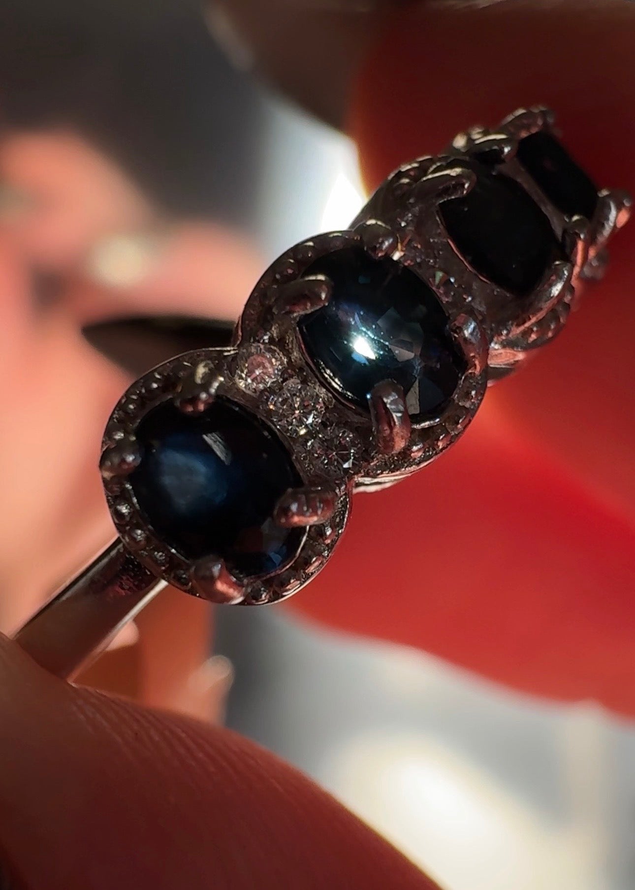 Sapphire Half eternity adjustable ring in Silver 925