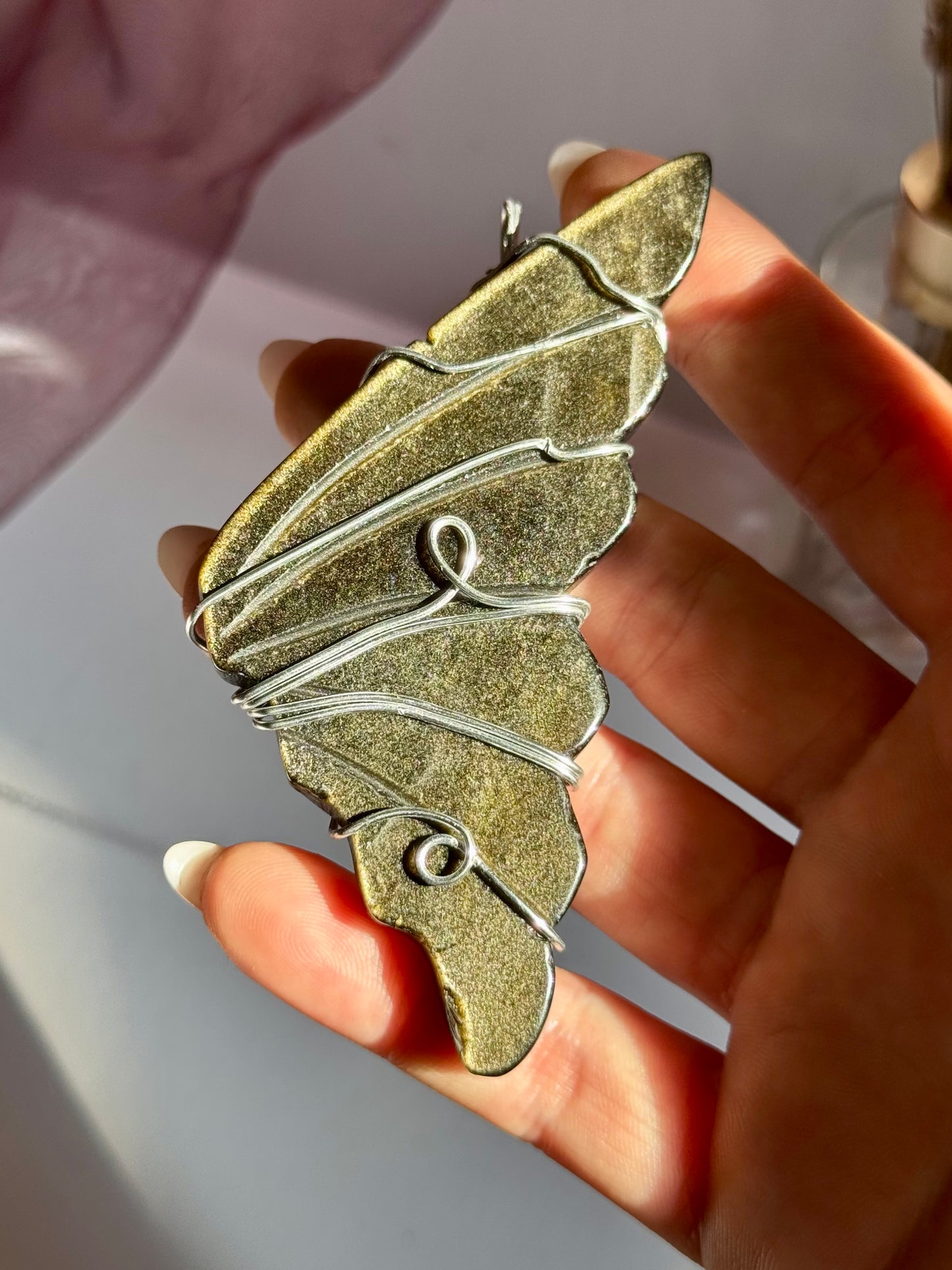 Golden Sheen Obsidian Butterfly Wing Amulet | Handmade Crystal Necklace