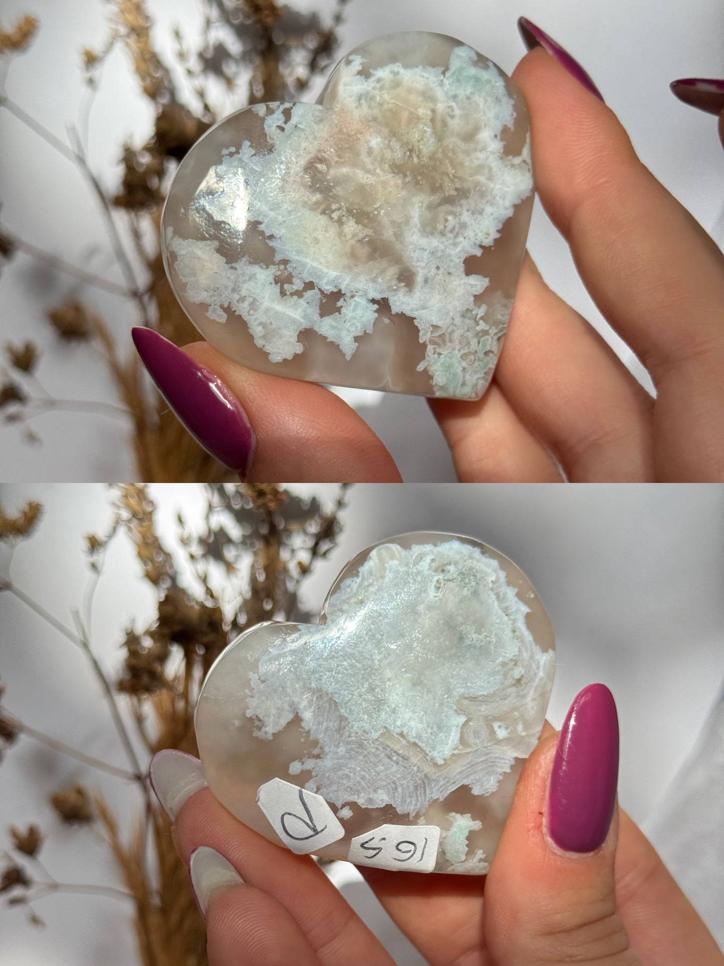 Green Flower Agate hearts