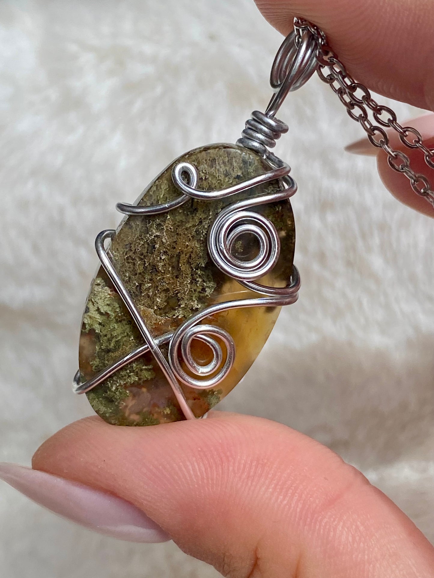 Wire wrapped Indonesian Moss Agate pendant