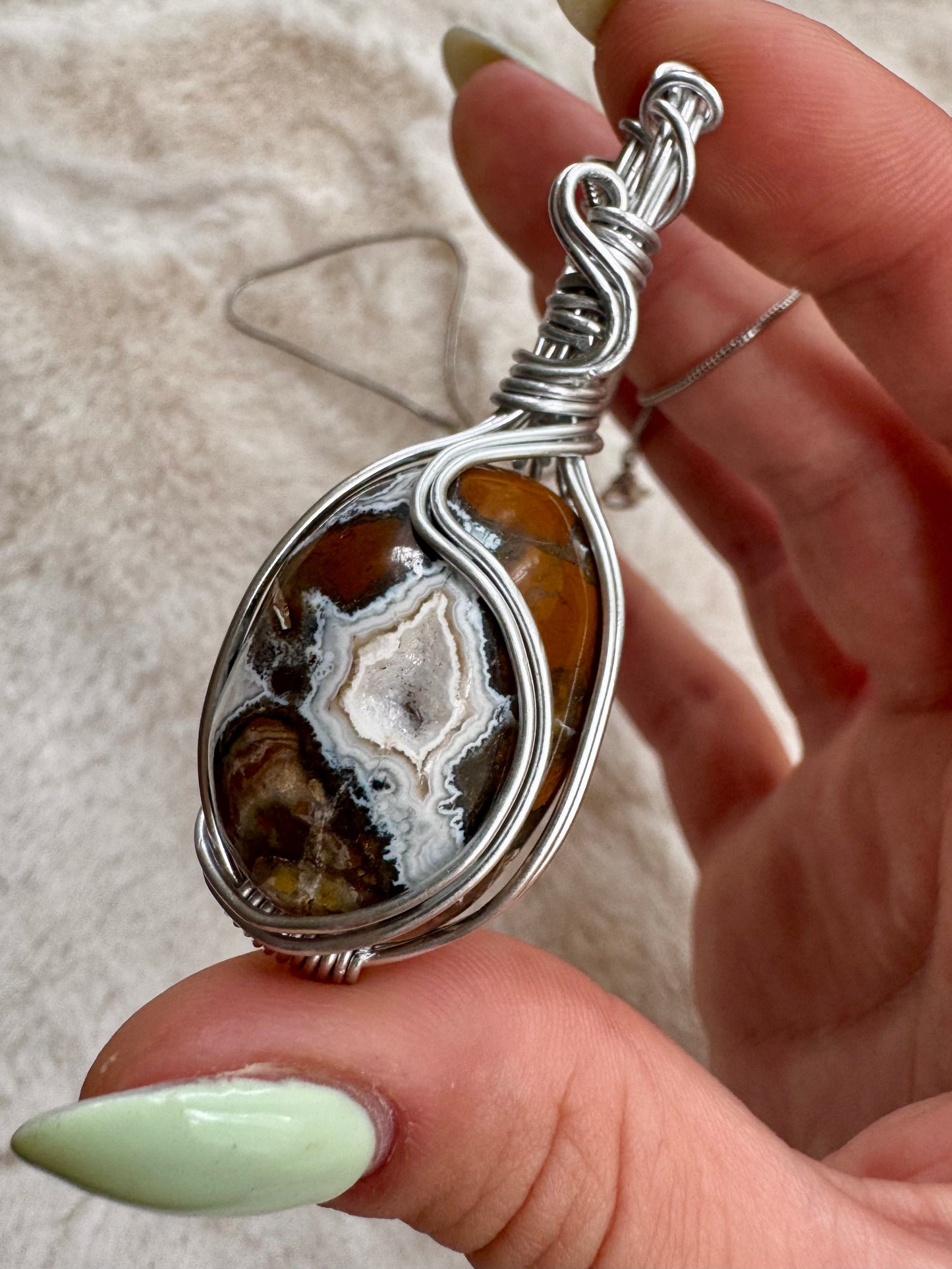 Wire wrapped Indonesian Cotton Candy Agate pendant
