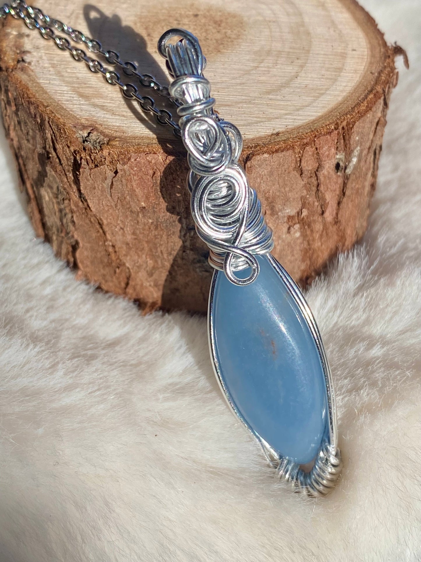 Wire Wrapped Angelite Pendant