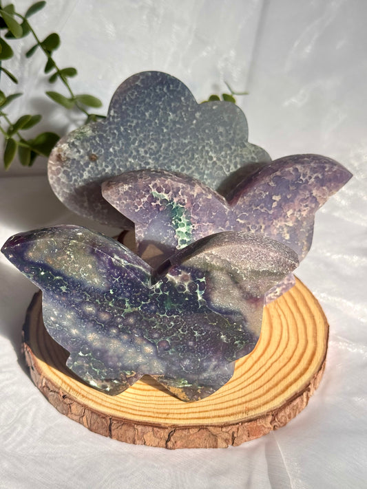 Indonesian Grape Agate Cloud and Butterflies carvings