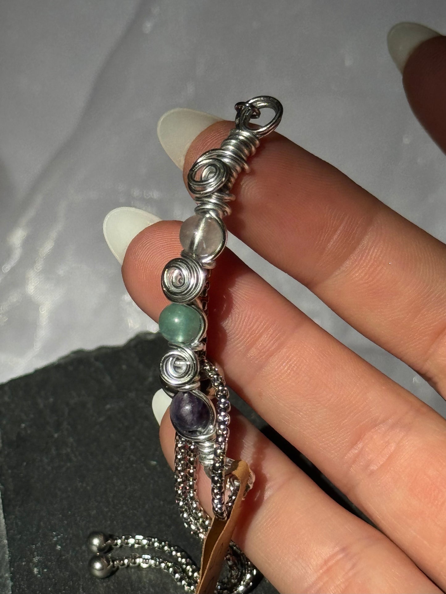 Wire wrapped Fluorite Adjustable Bracelet