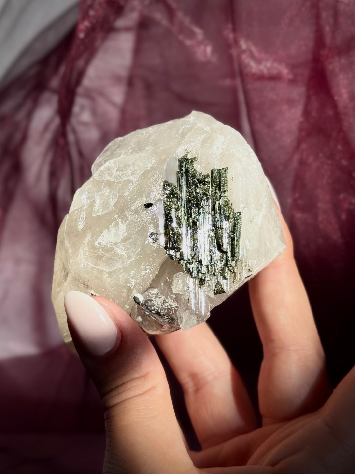 Green Tourmaline (Verdelite) on Quartz Matrix