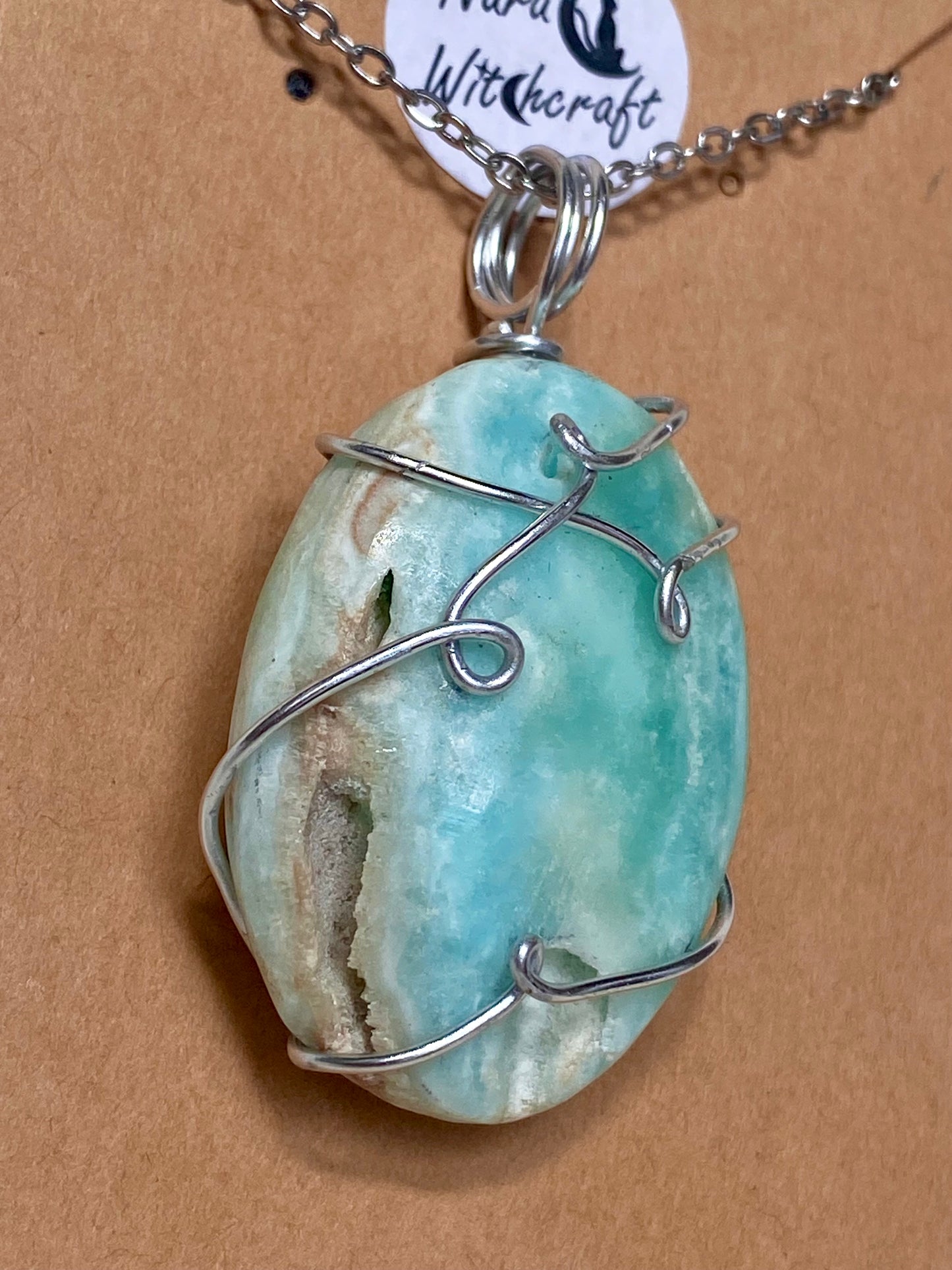 Wire Wrapped Caribbean Calcite chunky pendant