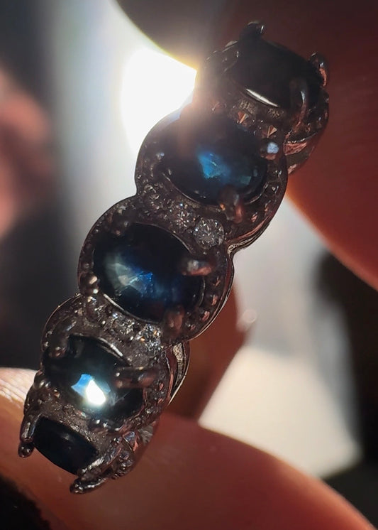 Sapphire Half eternity adjustable ring in Silver 925