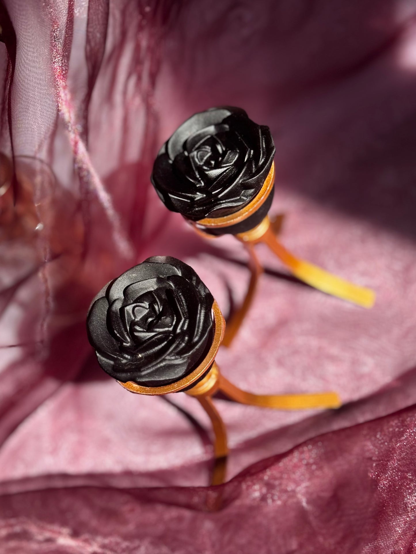 Obsidian Rose Flower Carving on stand