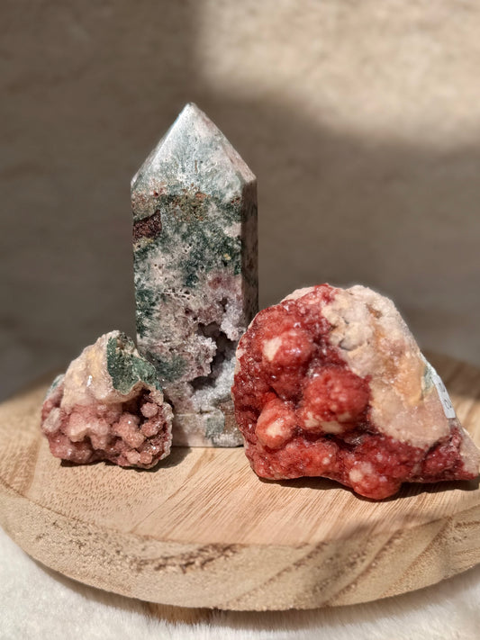 Pink Amethyst Tower and druzes set