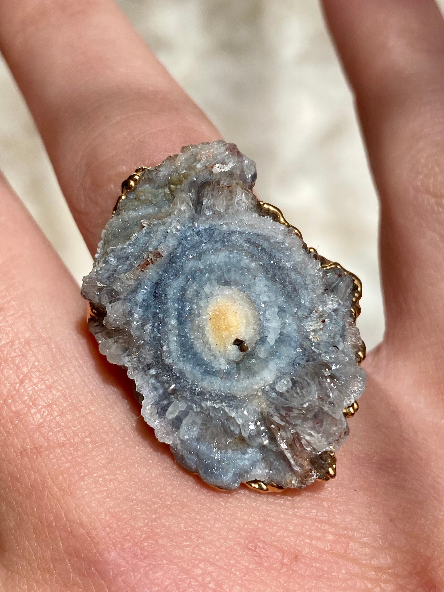 Sparkly Zeolite/ Flower Amethyst adjustable ring