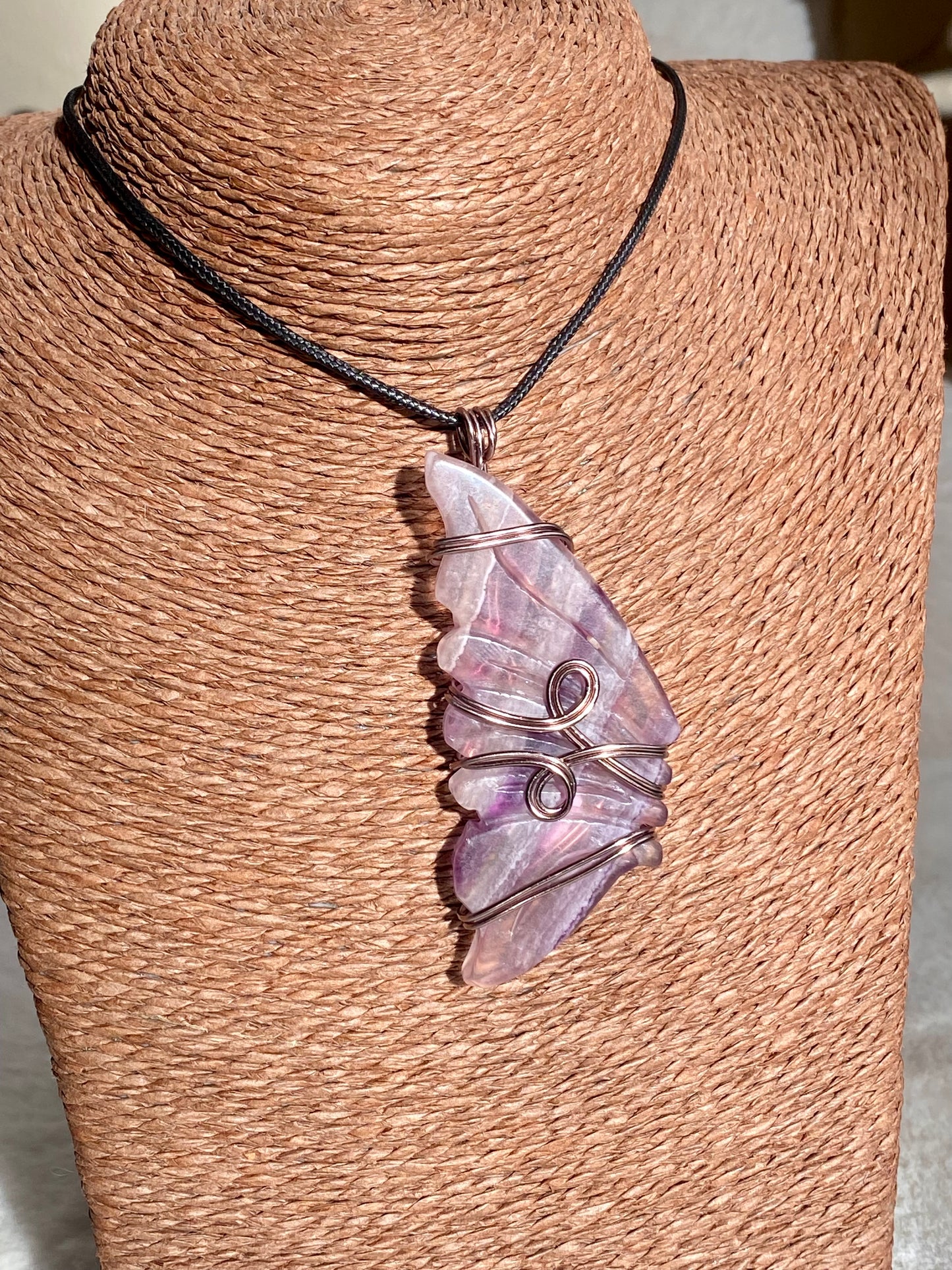 Wire wrapped Fluorite Butterfly wing pendant