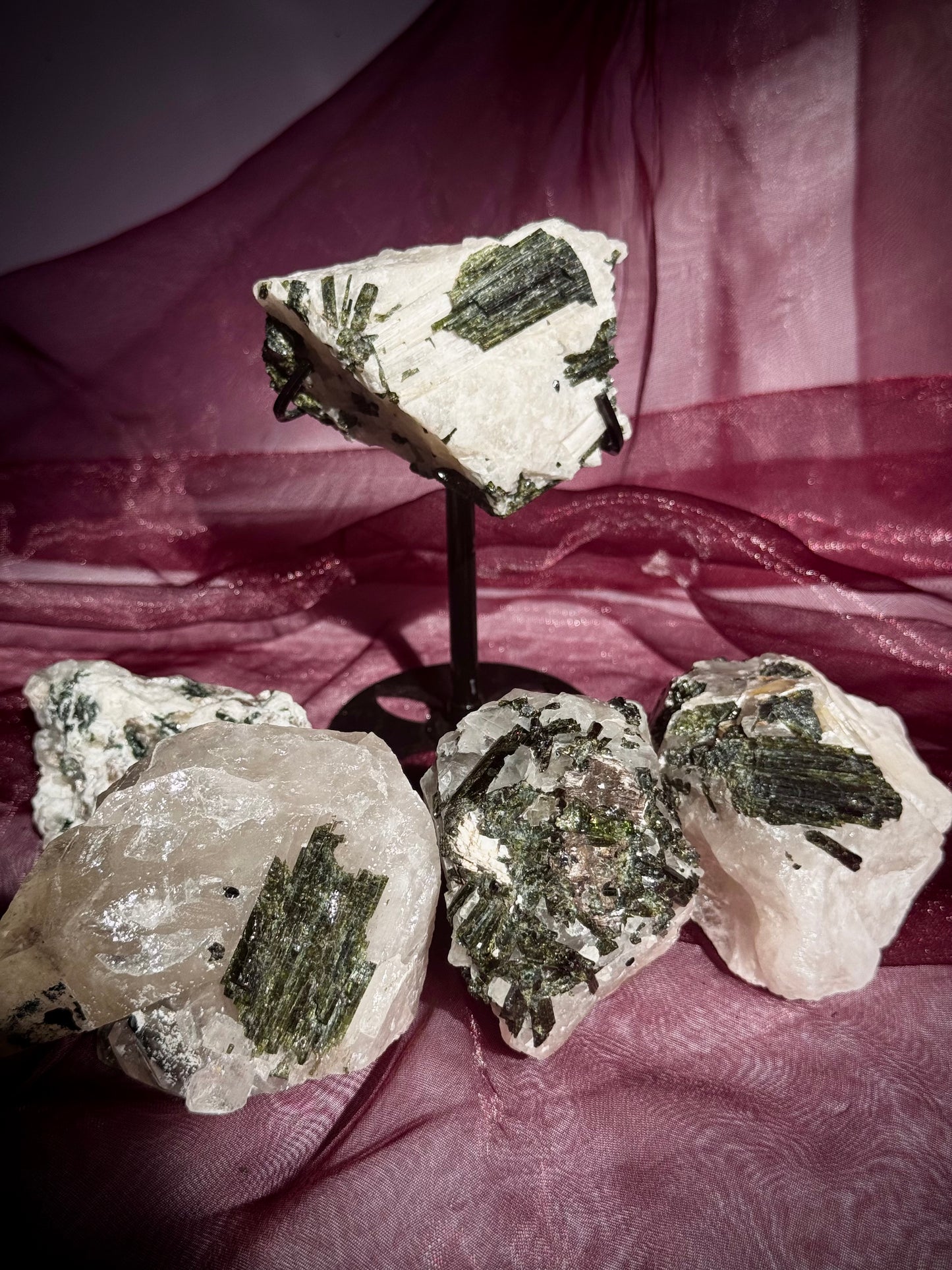 Green Tourmaline (Verdelite) on Quartz Matrix
