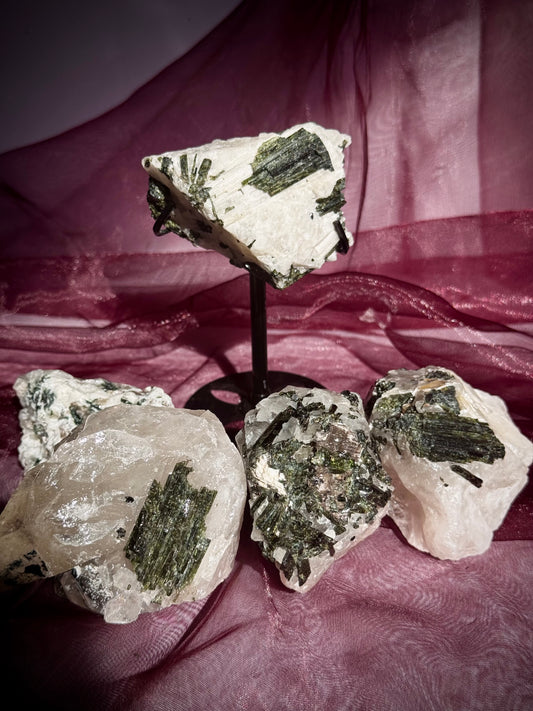 Green Tourmaline (Verdelite) on Quartz Matrix