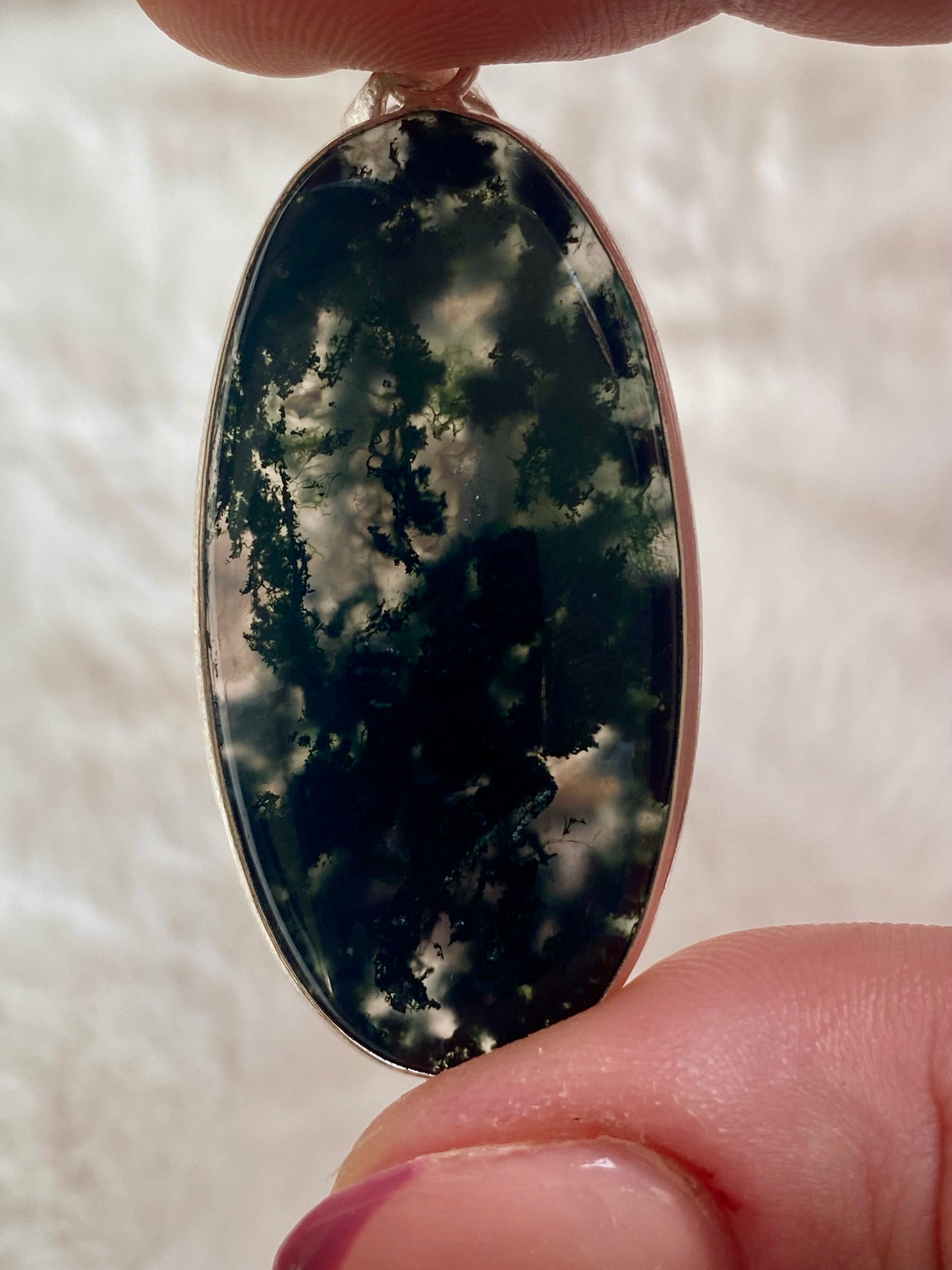 Moss Agate Silver plated brass pendants (Silver 925 coated brass)