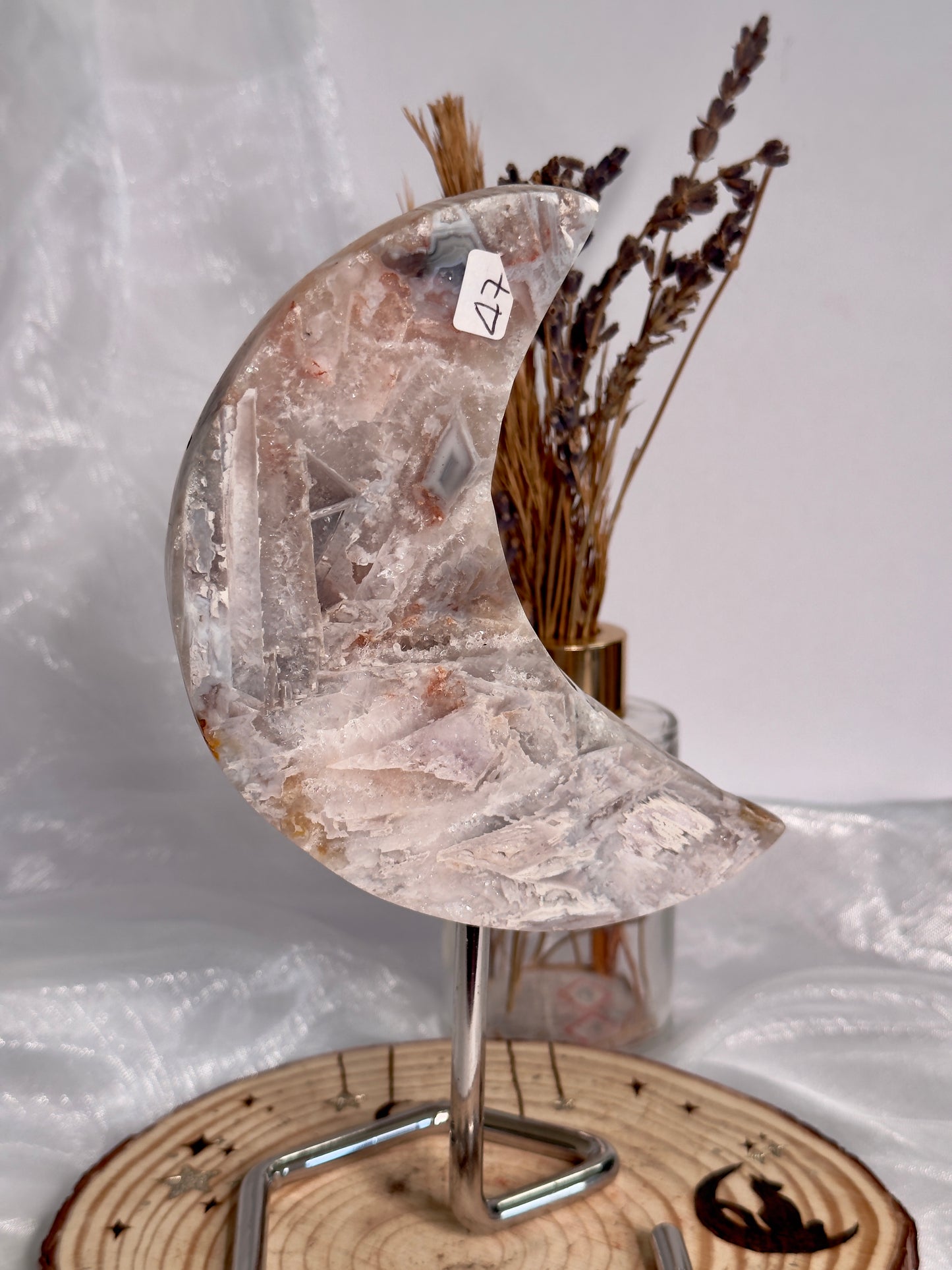 Pink Amethyst Tower and Moon on stand Druzy set