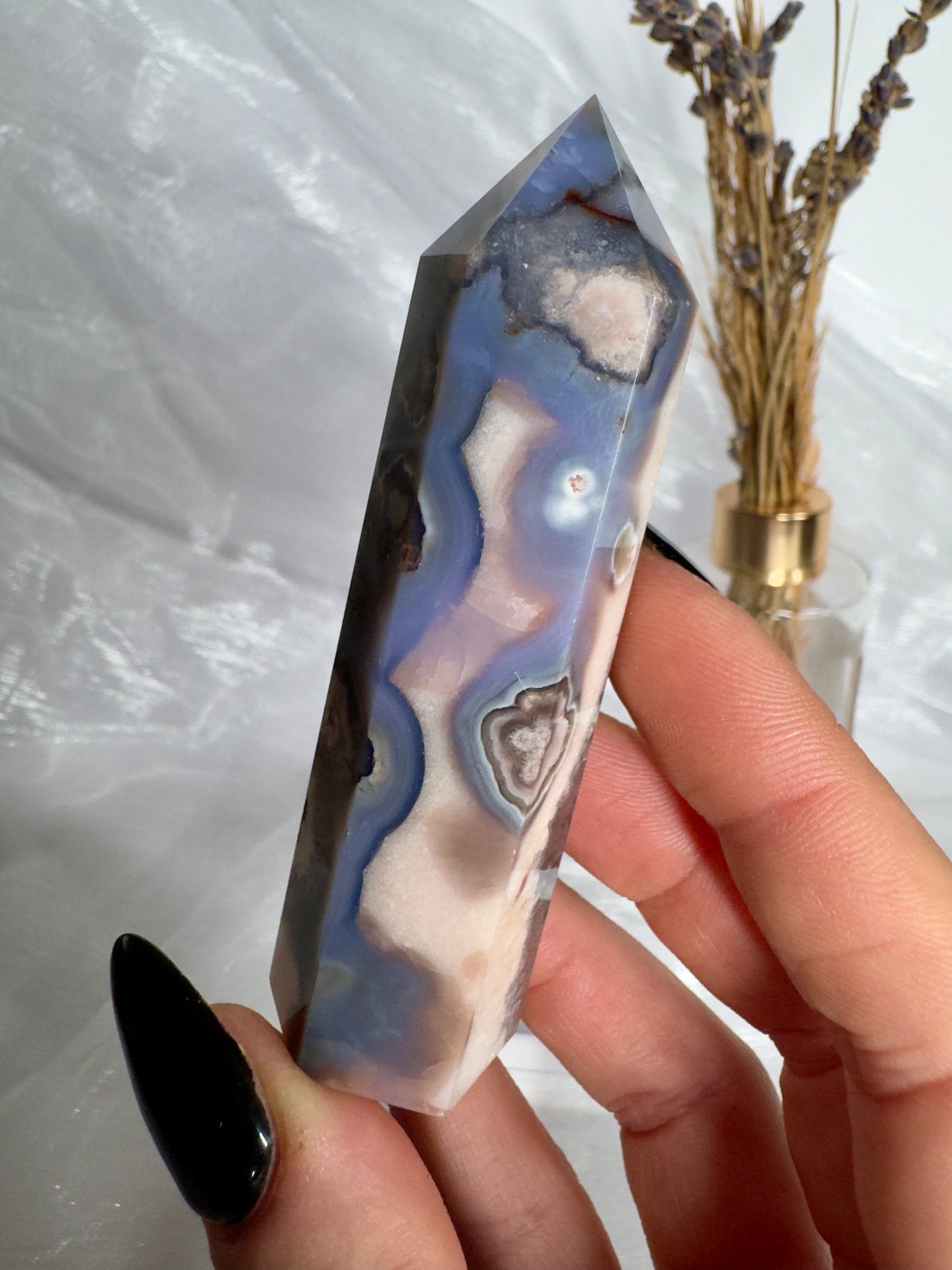 Blue Flower Agate towers and Freeforms