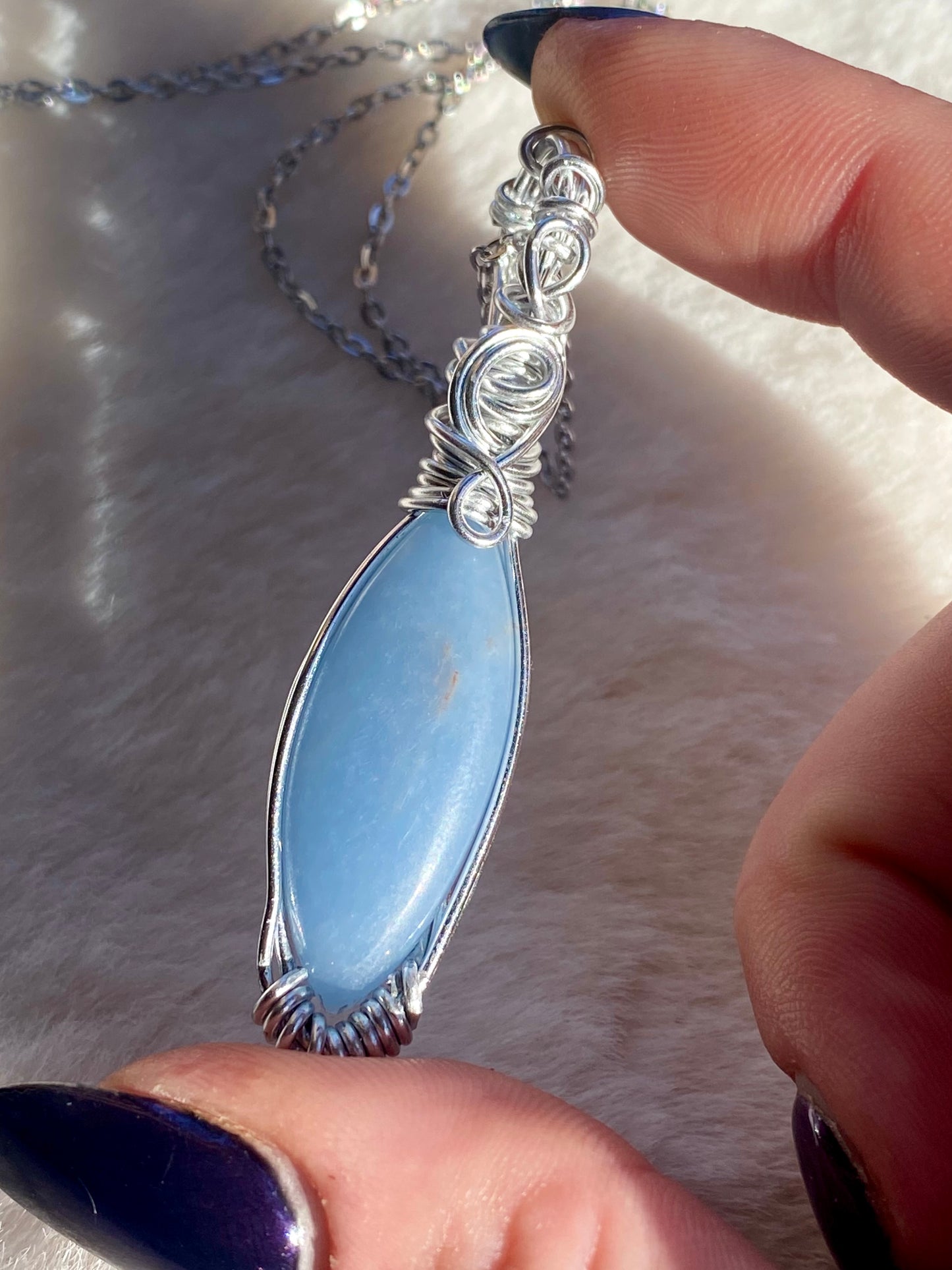 Wire Wrapped Angelite Pendant