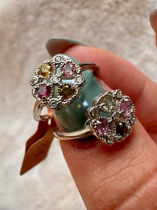Tourmaline adjustable rings in Silver 925