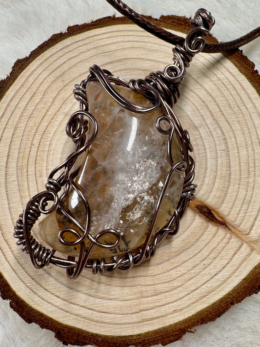 Wire wrapped Dendritic Agate Moon pendant