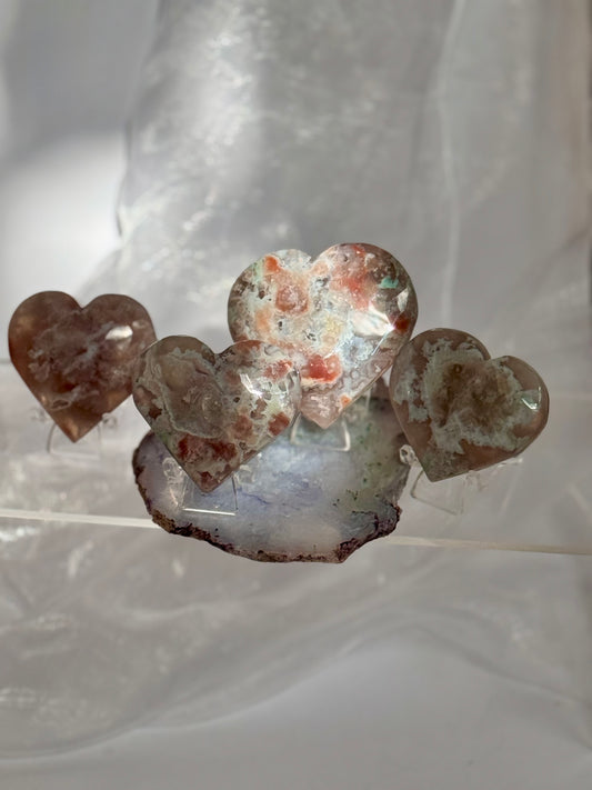 Green Flower Agate hearts