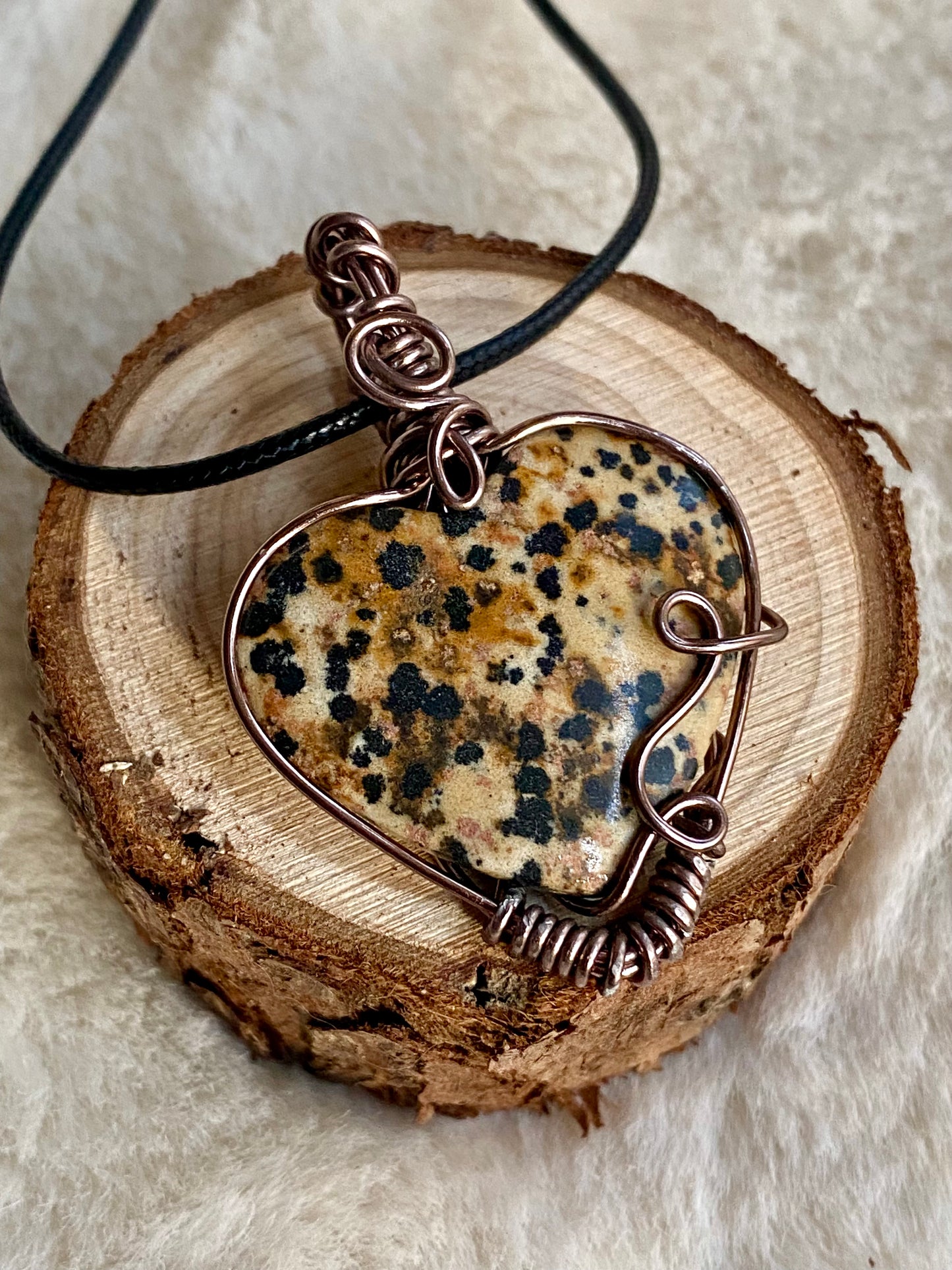 Wire Wrapped Dalmatian Jasper Heart Pendant