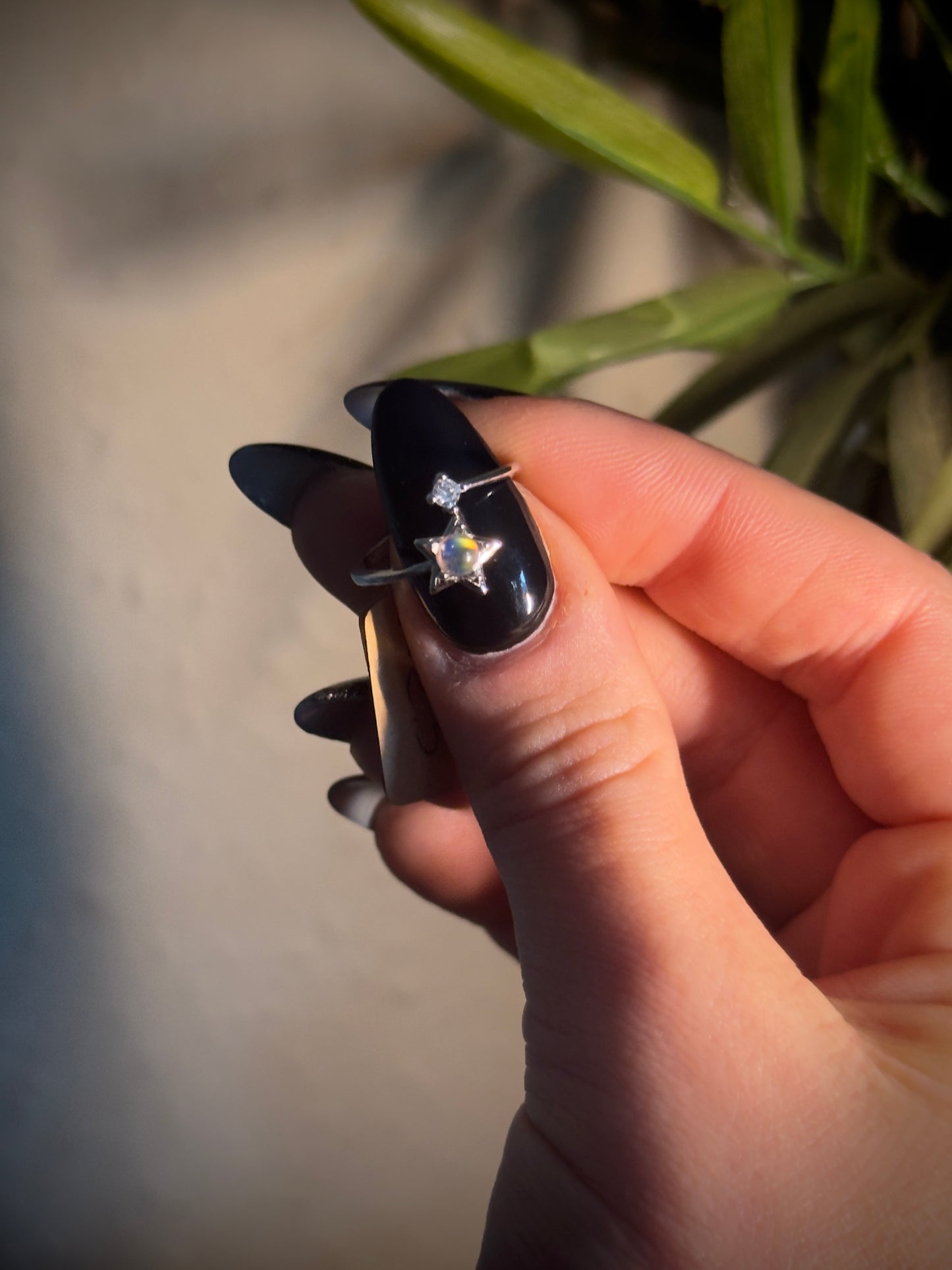 Rainbow Moonstone Stars and Moon adjustable rings in Silver 925