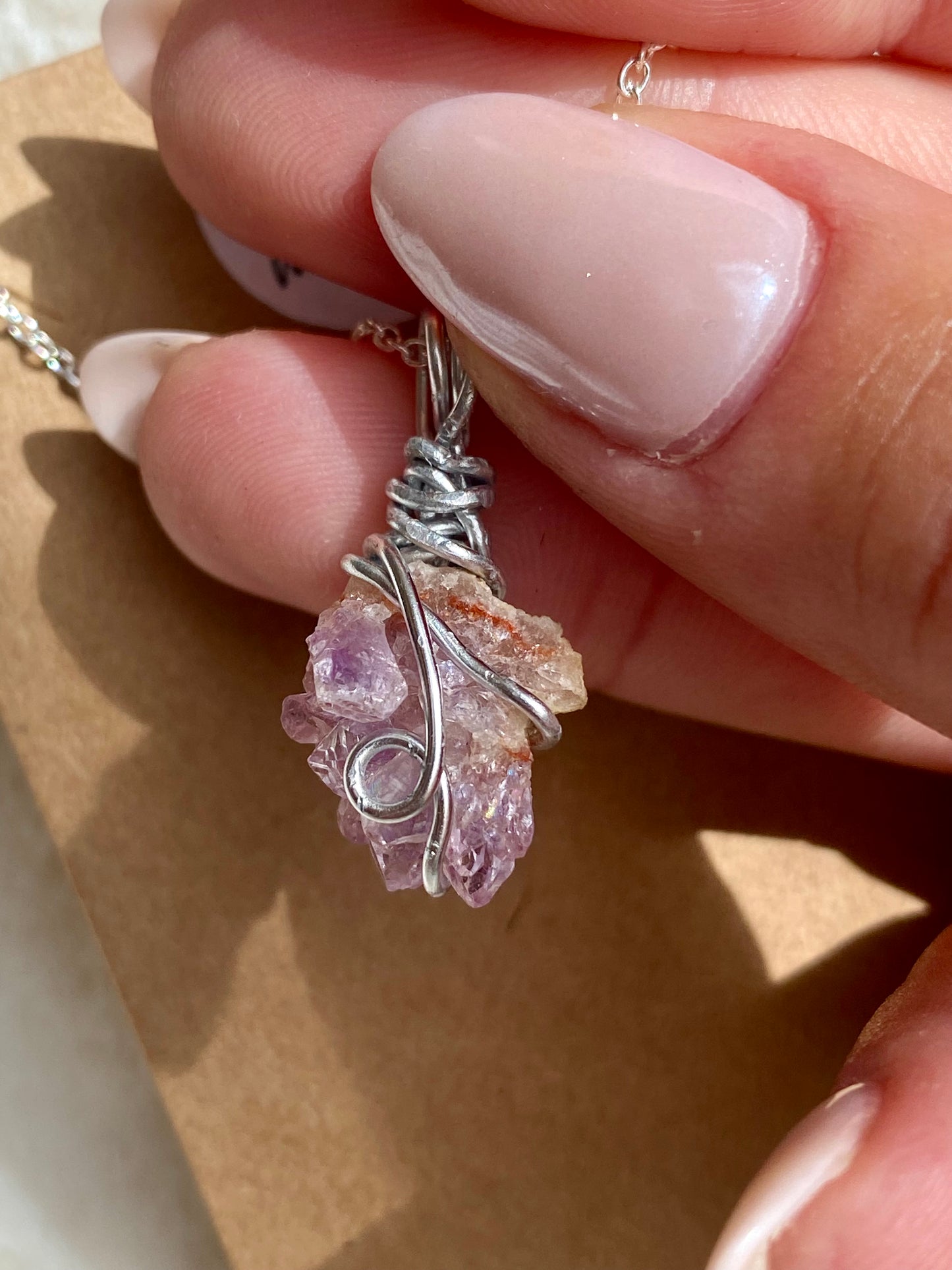 Wire wrapped Pink Amethyst Pendant (F)