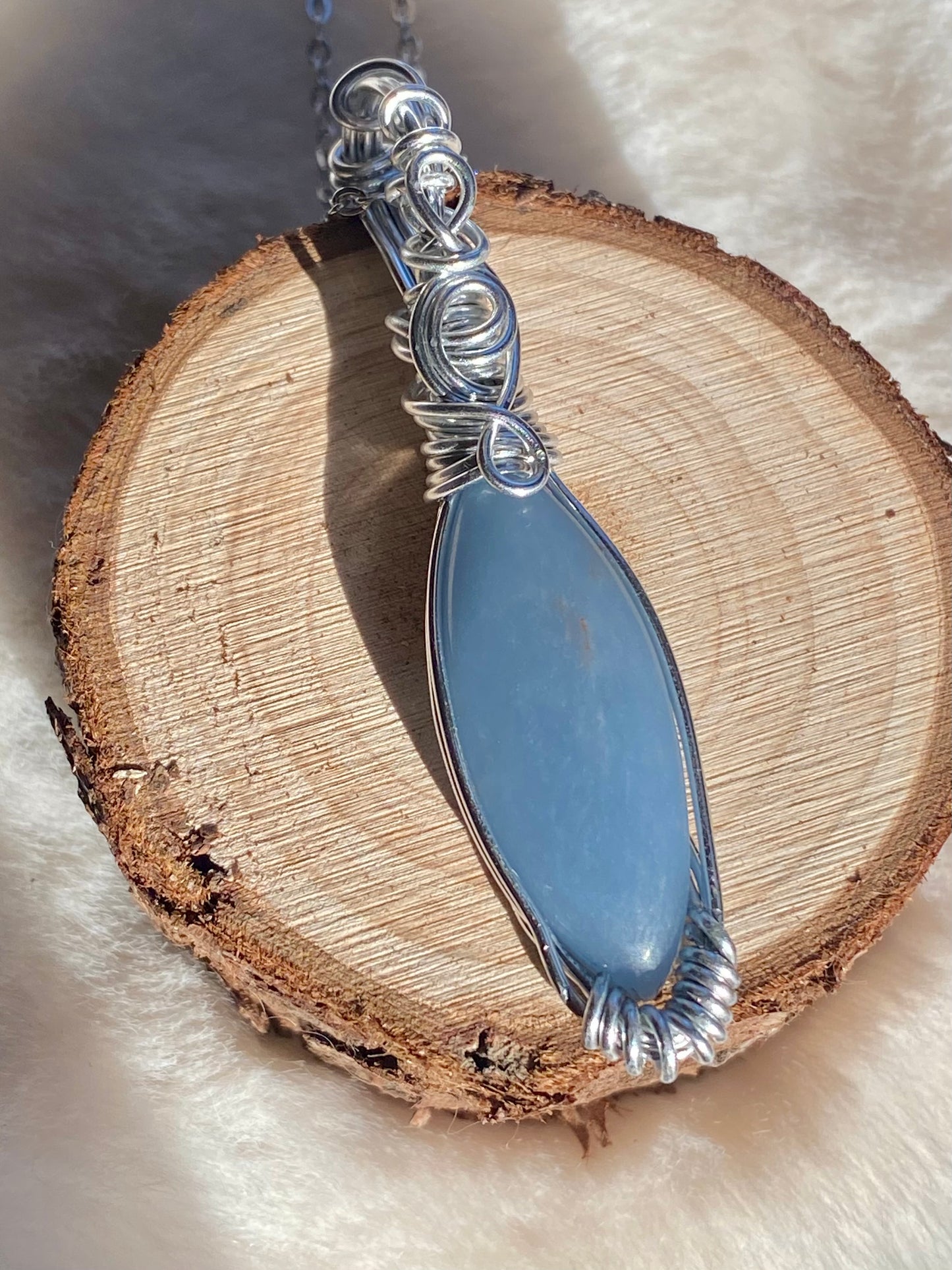 Wire Wrapped Angelite Pendant