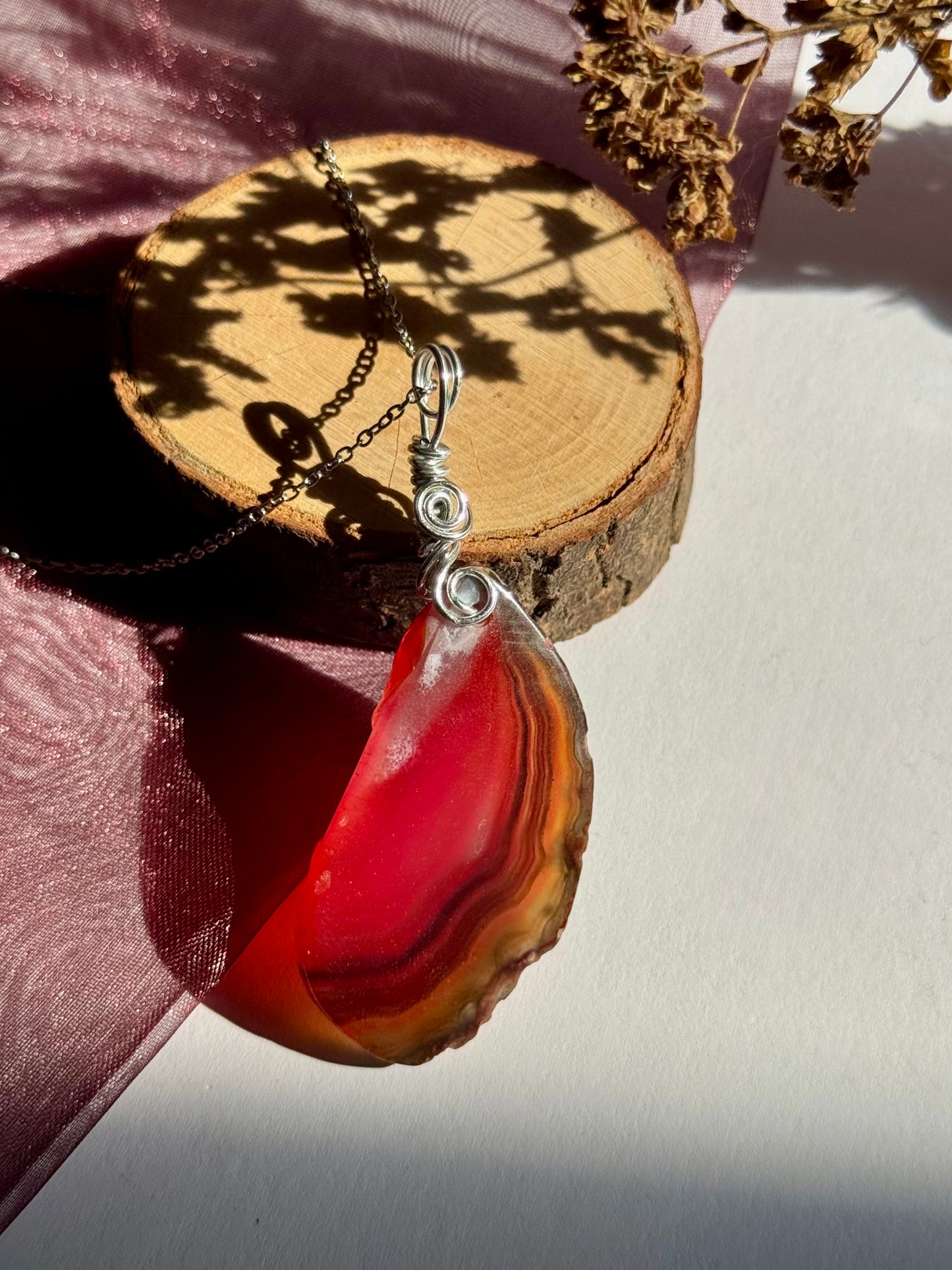 Red Agate Slice Wire Wrapped Pendants