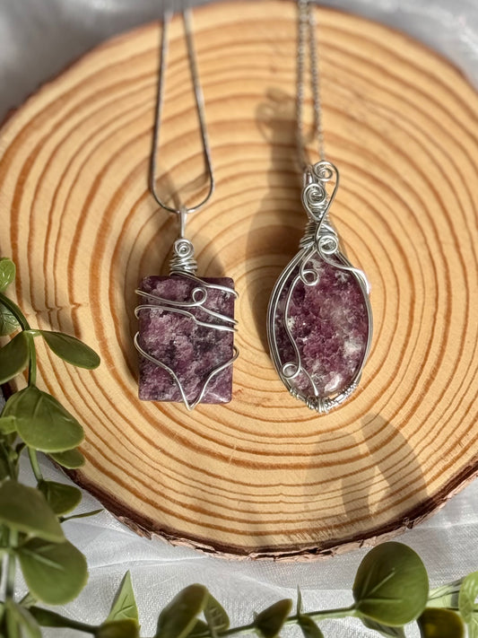 Wire wrapped Lepidolite pendants