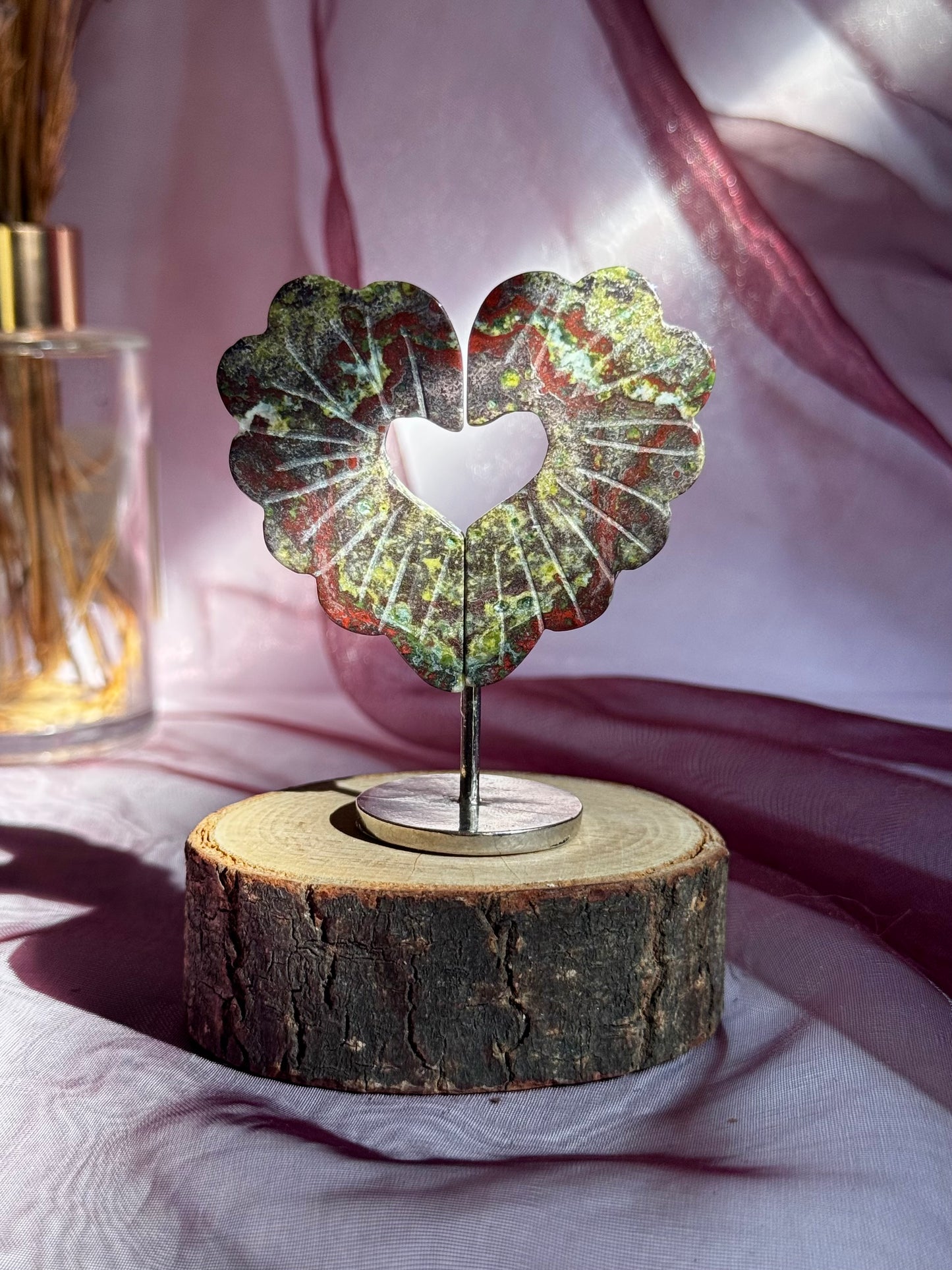 Bloodstone Jasper Heart Wings on stand