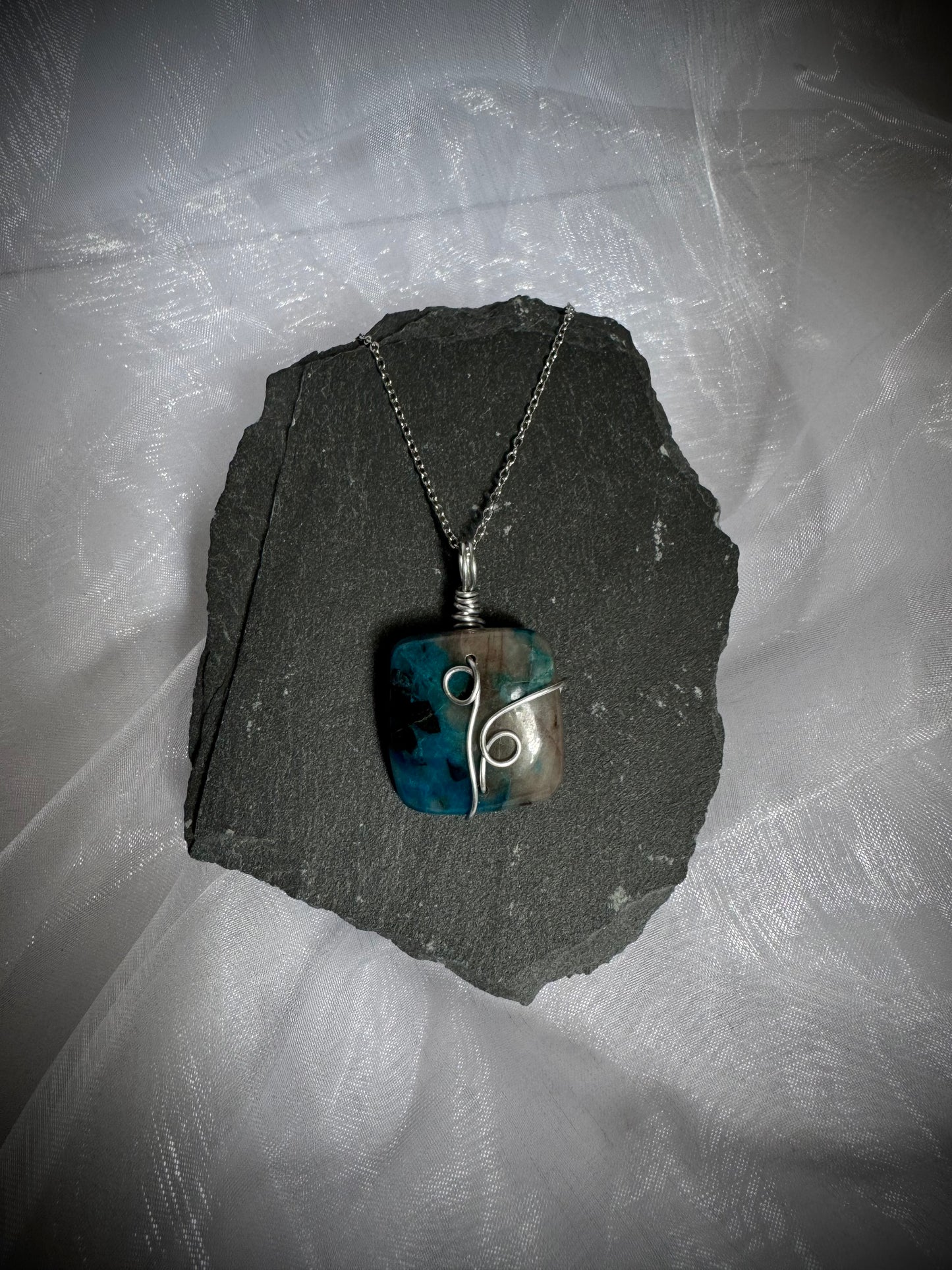 Wire wrapped Azurite pendants