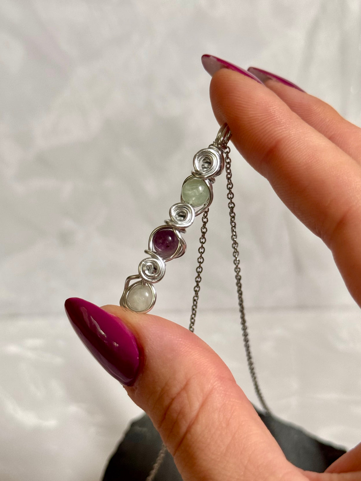 Wire wrapped Fluorite pendant and Adjustable Bracelet set