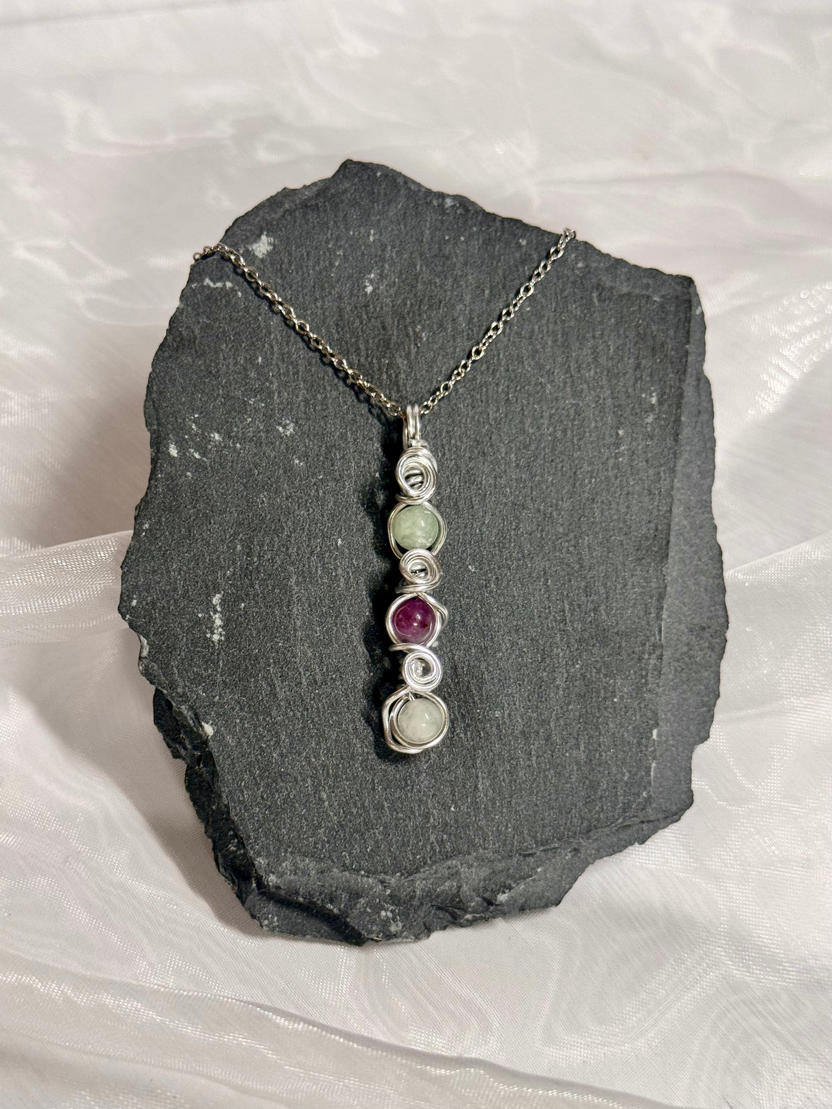 Wire wrapped Fluorite pendant and Adjustable Bracelet set