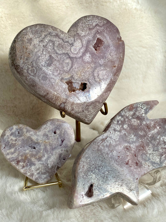 Pink Amethyst druzy Hearts and Dolphin set